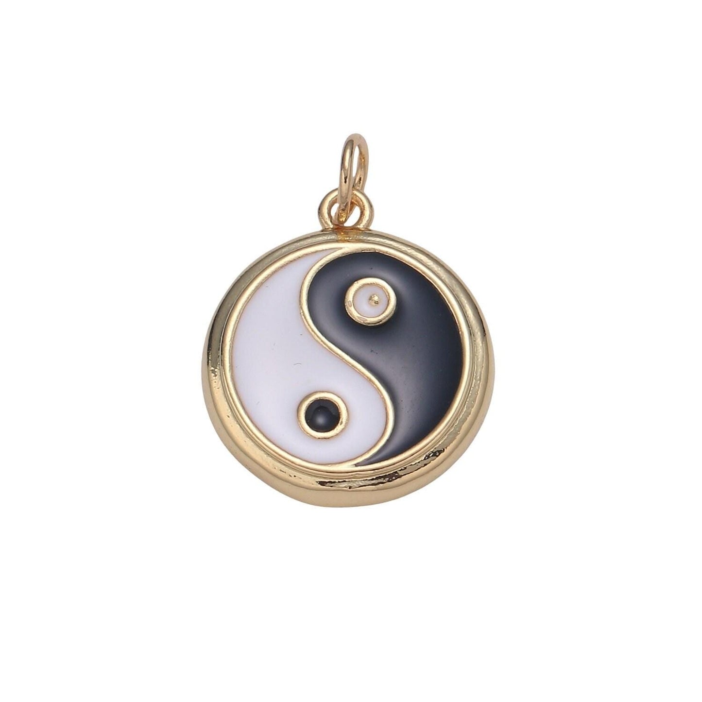 Dainty colorful enamel gold yin yang charm, 14k gold coin charm yin & yang charms for bracelet necklace earring component green black blue