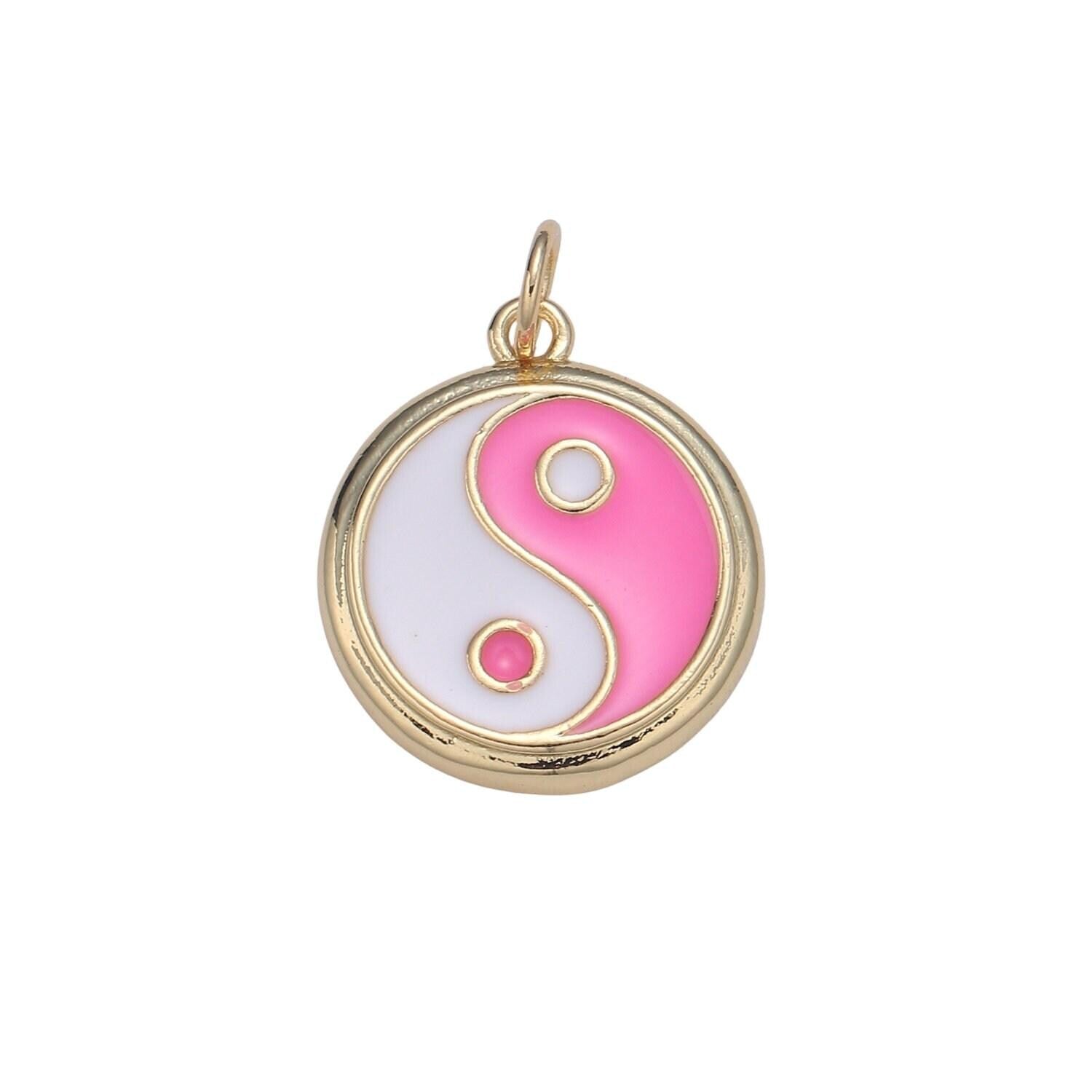 Dainty colorful enamel gold yin yang charm, 14k gold coin charm yin & yang charms for bracelet necklace earring component green black blue