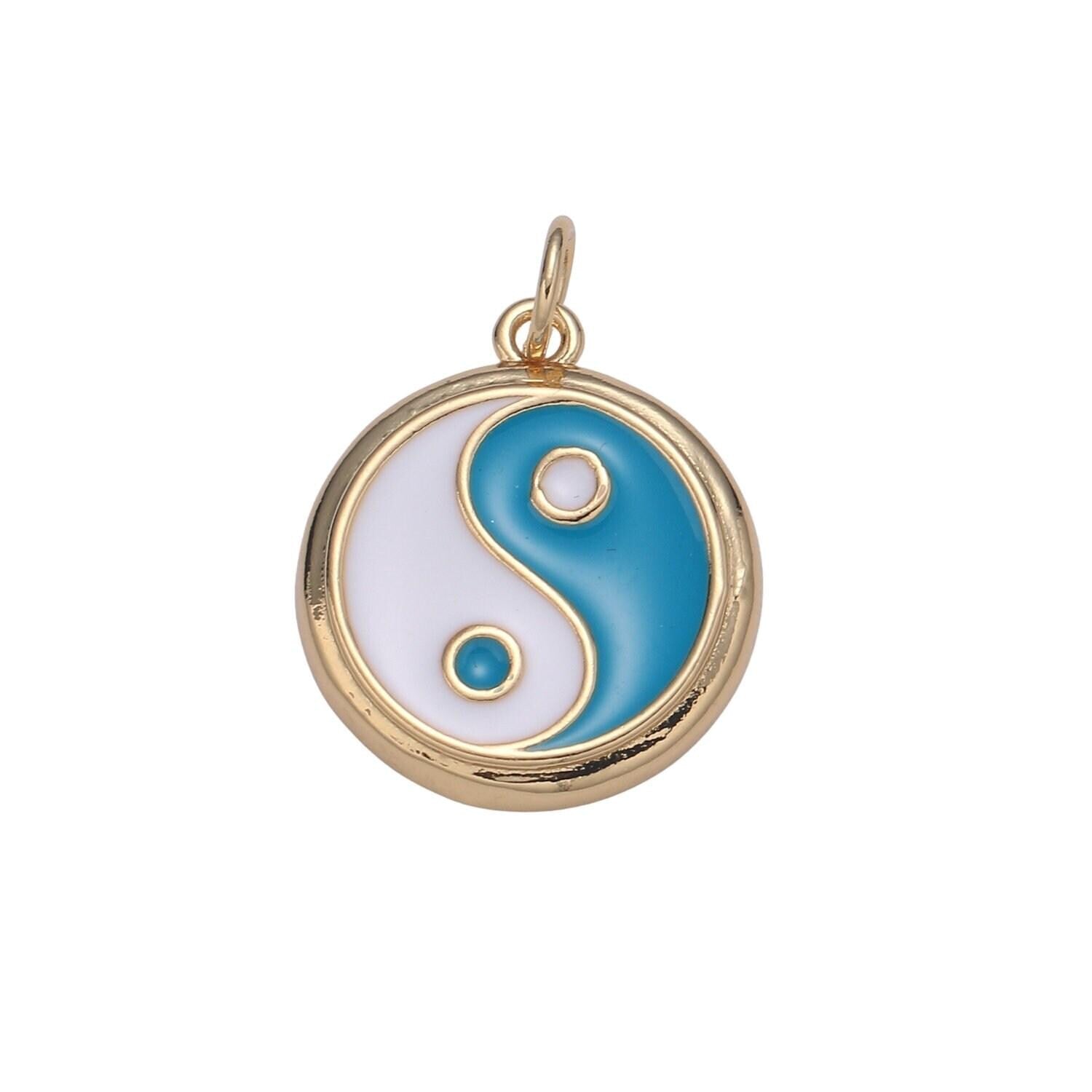 Dainty colorful enamel gold yin yang charm, 14k gold coin charm yin & yang charms for bracelet necklace earring component green black blue