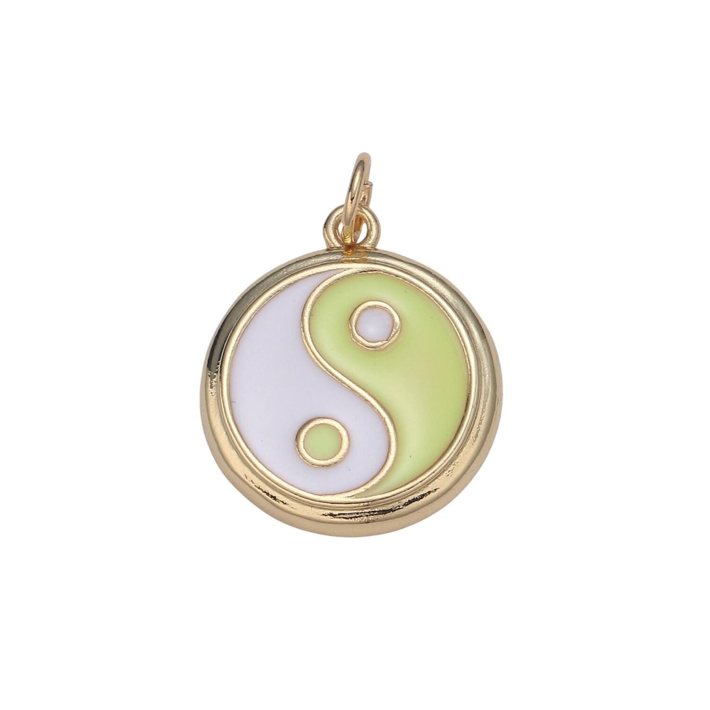 Dainty colorful enamel gold yin yang charm, 14k gold coin charm yin & yang charms for bracelet necklace earring component green black blue