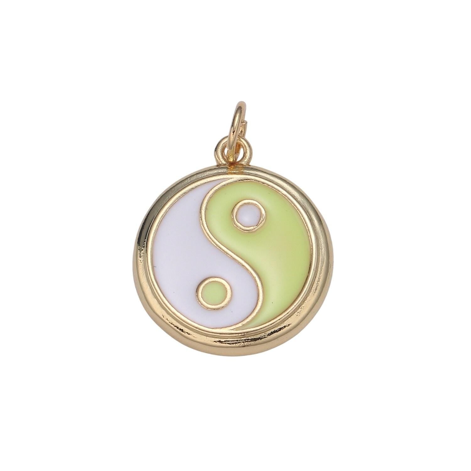 Dainty colorful enamel gold yin yang charm, 14k gold coin charm yin & yang charms for bracelet necklace earring component green black blue