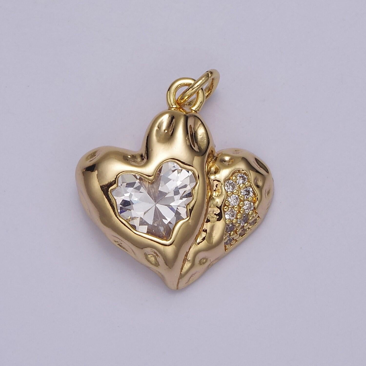 Double heart charm 18k gold filled cubic heart charm black clear pink heart charms love jewelry pendants necklace bracelet charms