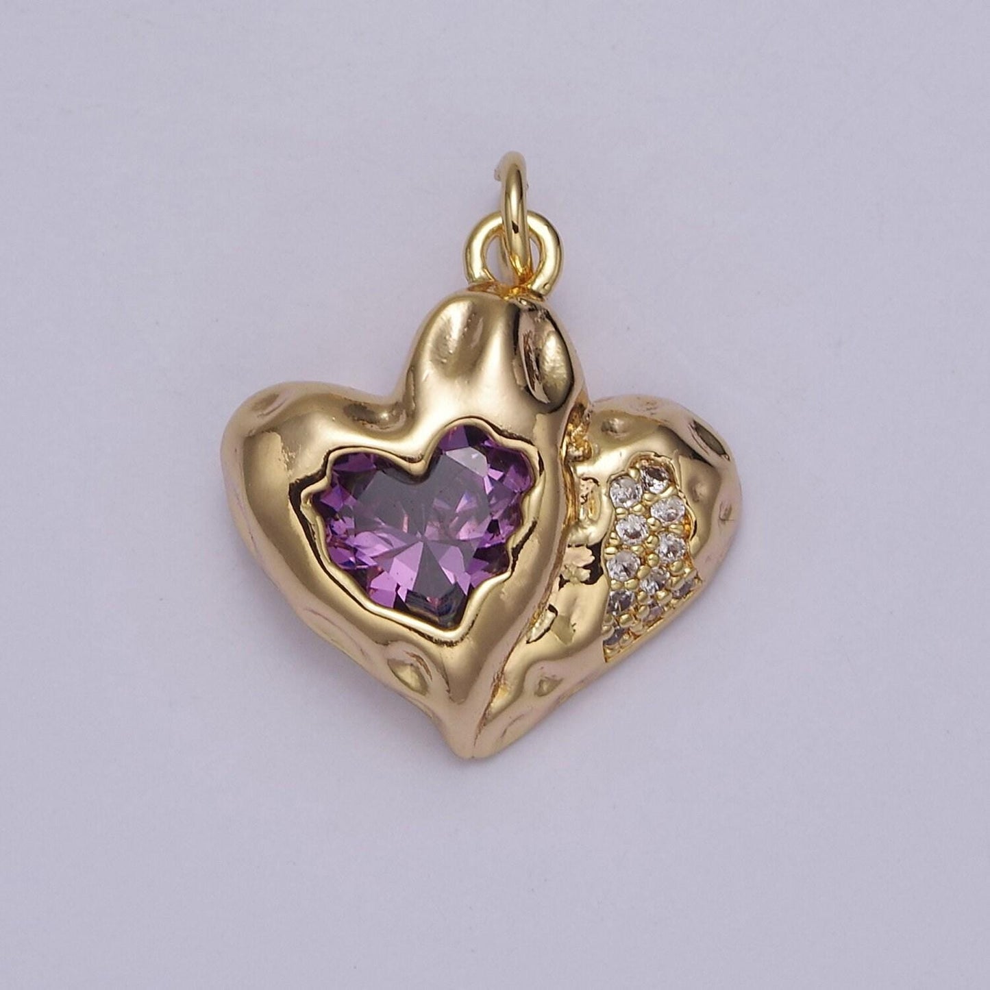 Double heart charm 18k gold filled cubic heart charm black clear pink heart charms love jewelry pendants necklace bracelet charms