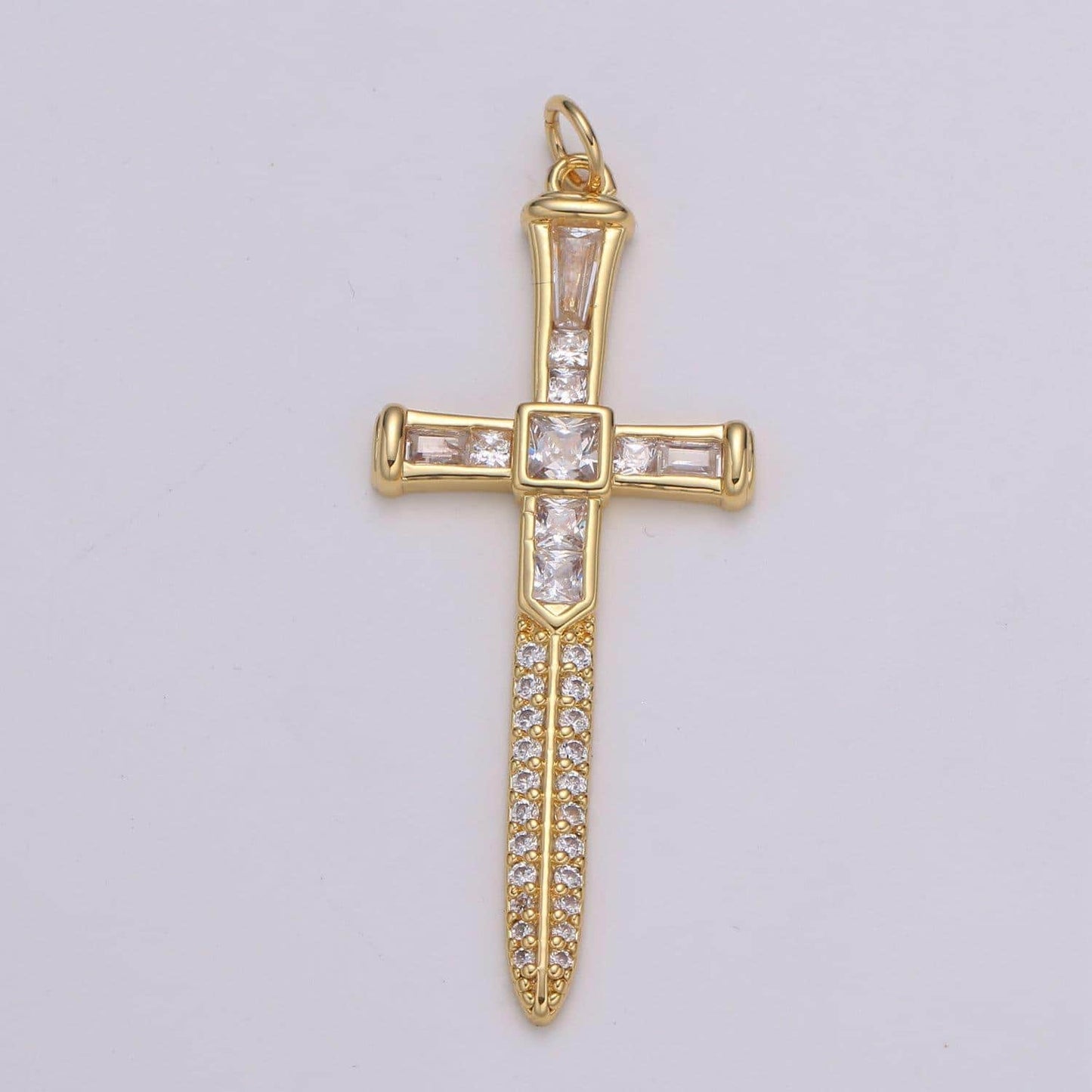 Baguette cubic cross pendant, cz sword pendant, earrings pendant, bracelet charm, necklace pendant, 24k gold jewelry e-212