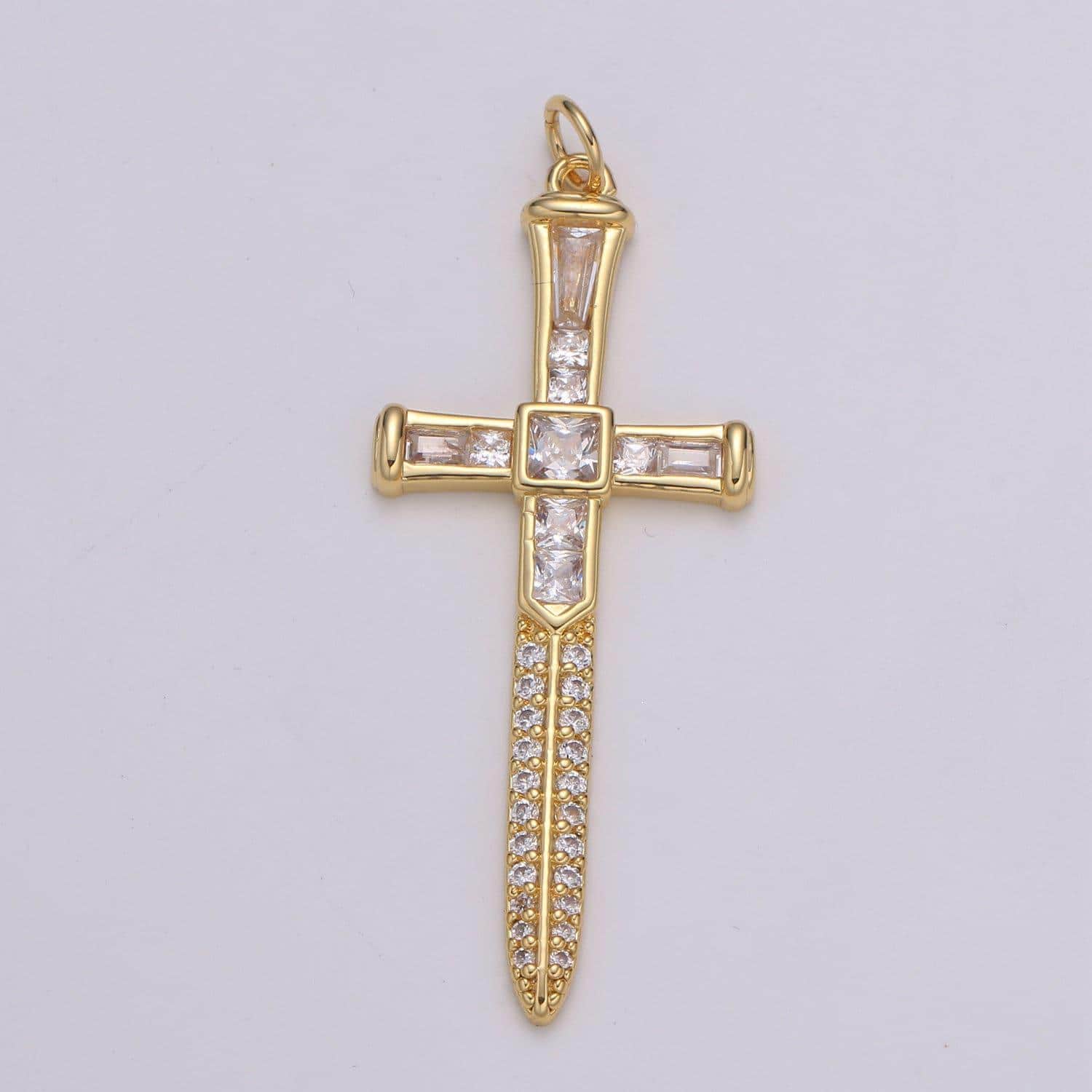 Baguette cubic cross pendant, cz sword pendant, earrings pendant, bracelet charm, necklace pendant, 24k gold jewelry e-212