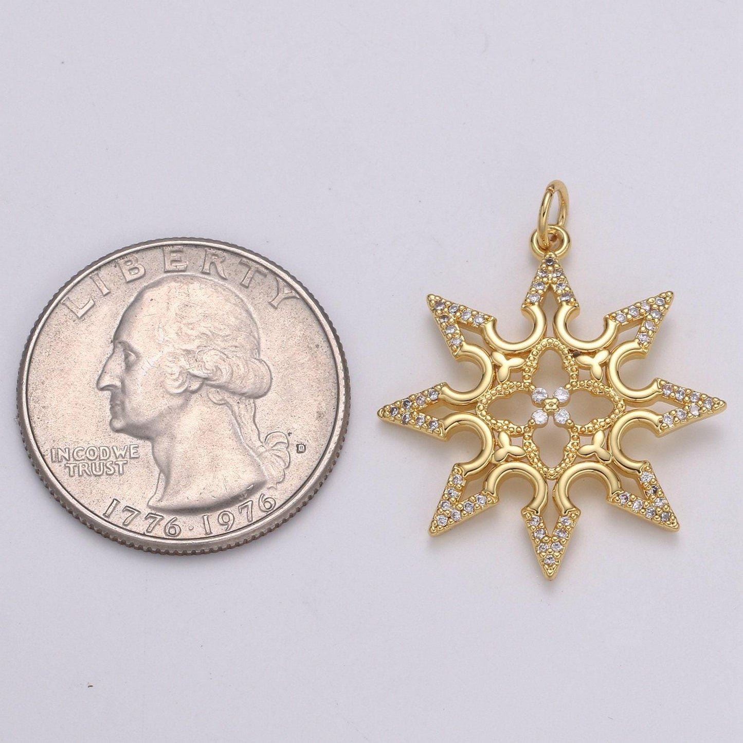 1pc gold micro pave cz snowflake pendant charm, cubic flower pendant charm, star pendant for holiday gift christmas jewelry, chgf 2162