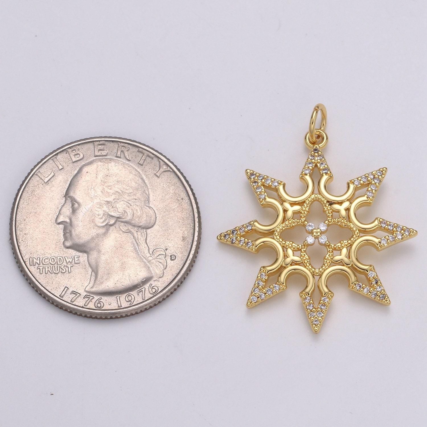 1pc gold micro pave cz snowflake pendant charm, cubic flower pendant charm, star pendant for holiday gift christmas jewelry, chgf 2162
