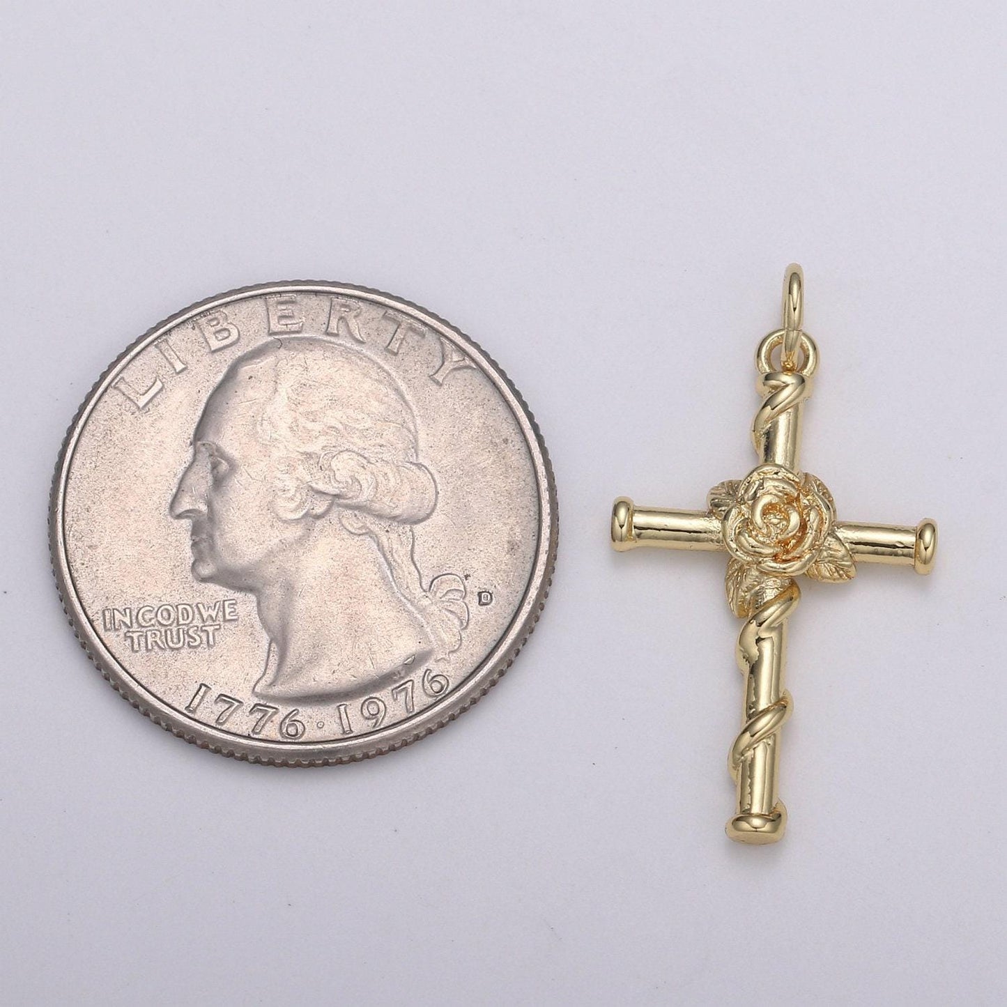 Rose of sharon cross pendant,crucifix cross charm pendant religious necklace pendant,gold religious jewelry making, e-206