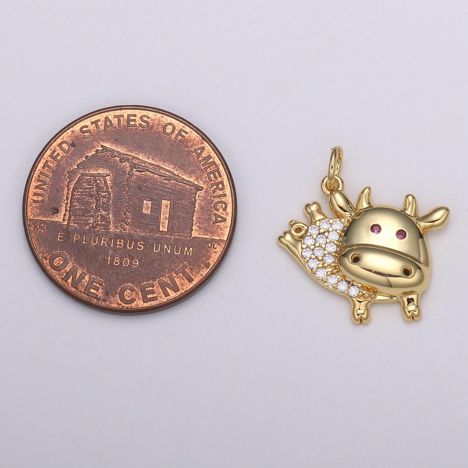 1pc 24k gold micro pave ox charm,red eye cubic zirconia bull pendant charm,gold cow charmfor diy jewelry, e195