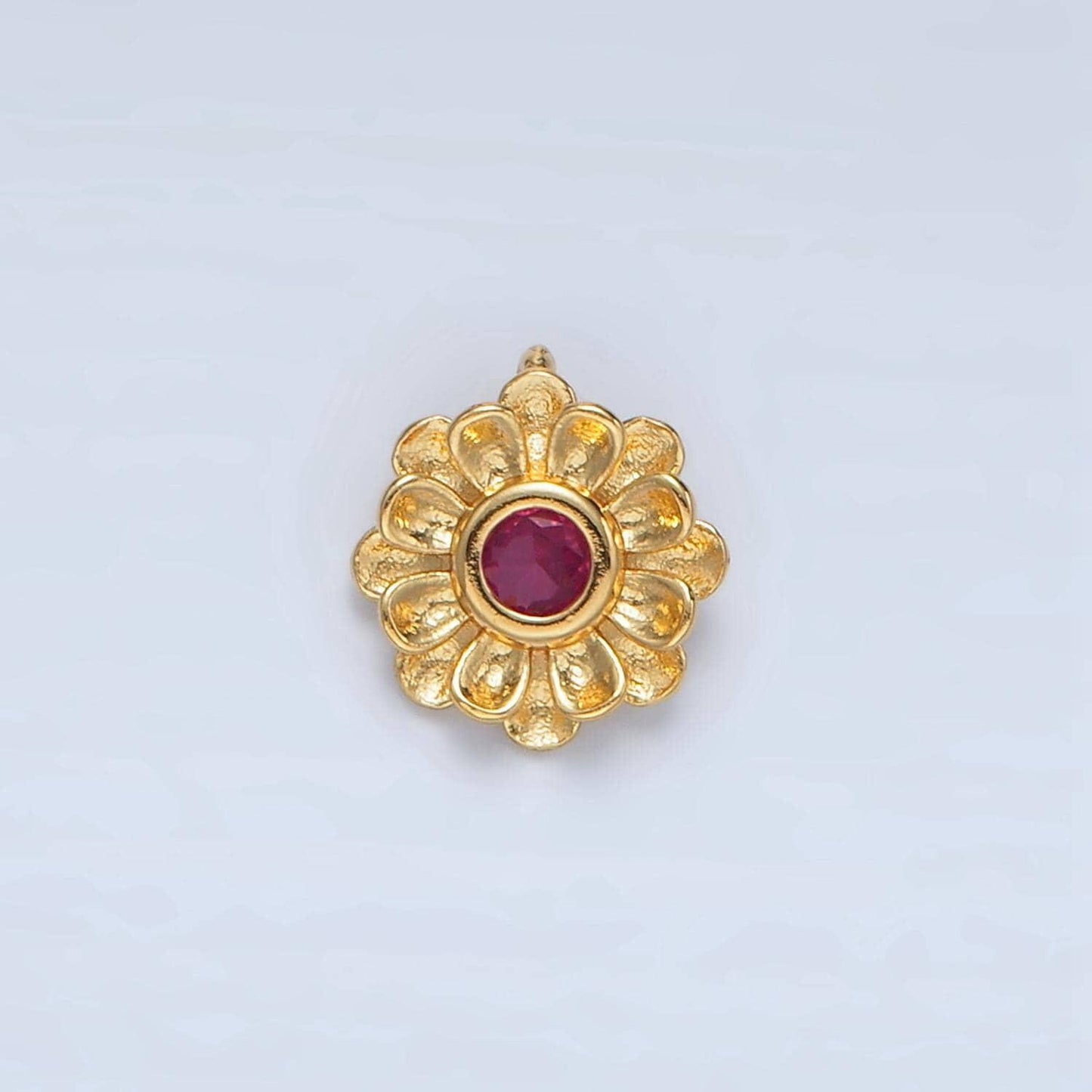 Tiny gold filled hot pink cz artisan flower charm bali inspired | e194