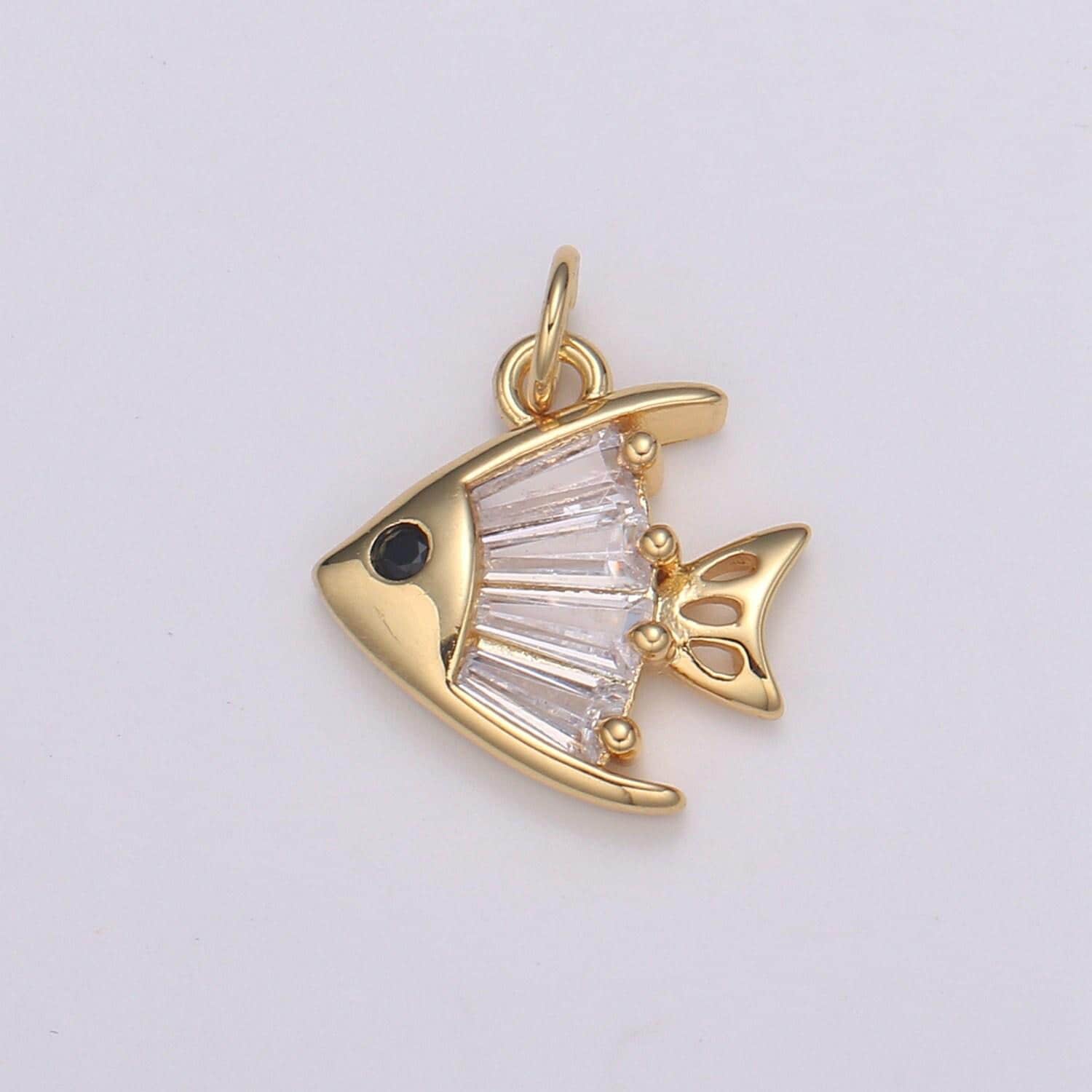 Baguette pave gold fish charm, pompano bracelet charm,necklace charm, earring charm, ocean jewelry, fish,dolphin ,mermaid , e-193