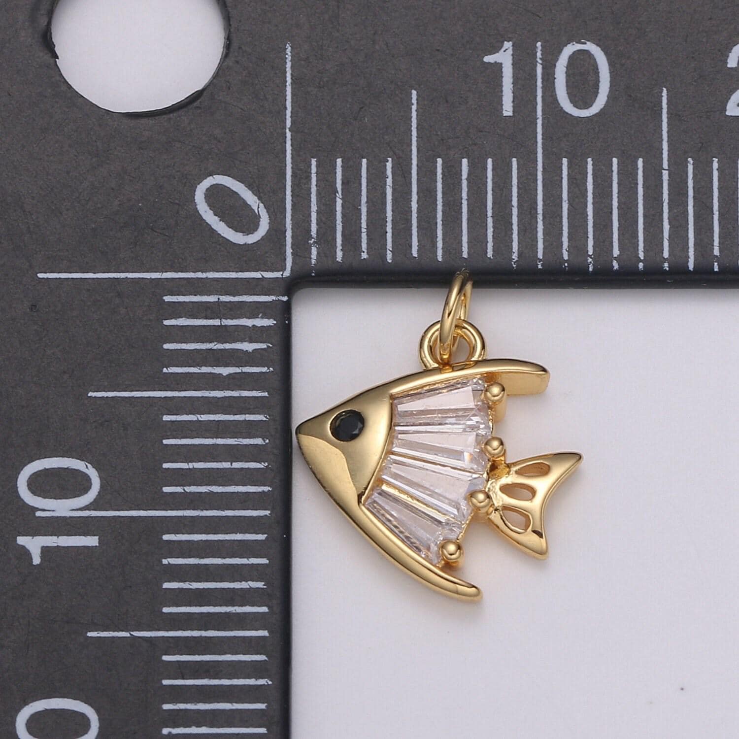 Baguette pave gold fish charm, pompano bracelet charm,necklace charm, earring charm, ocean jewelry, fish,dolphin ,mermaid , e-193