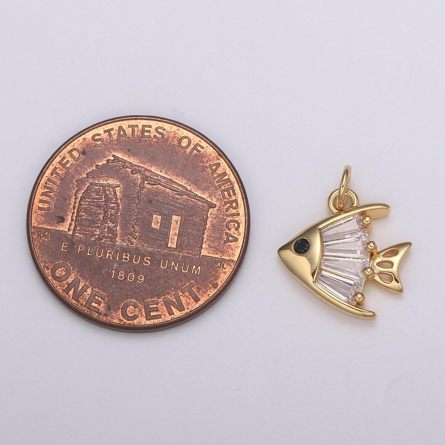 Baguette pave gold fish charm, pompano bracelet charm,necklace charm, earring charm, ocean jewelry, fish,dolphin ,mermaid , e-193