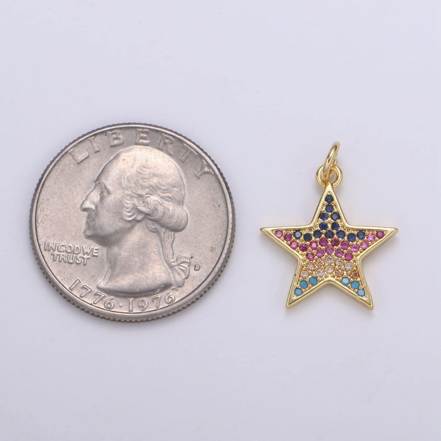 Dainty gold star charm micro pave celstial charm, rainbow cubic charms, cz gold twinkle little star charm,minimalist jewelry supply e166