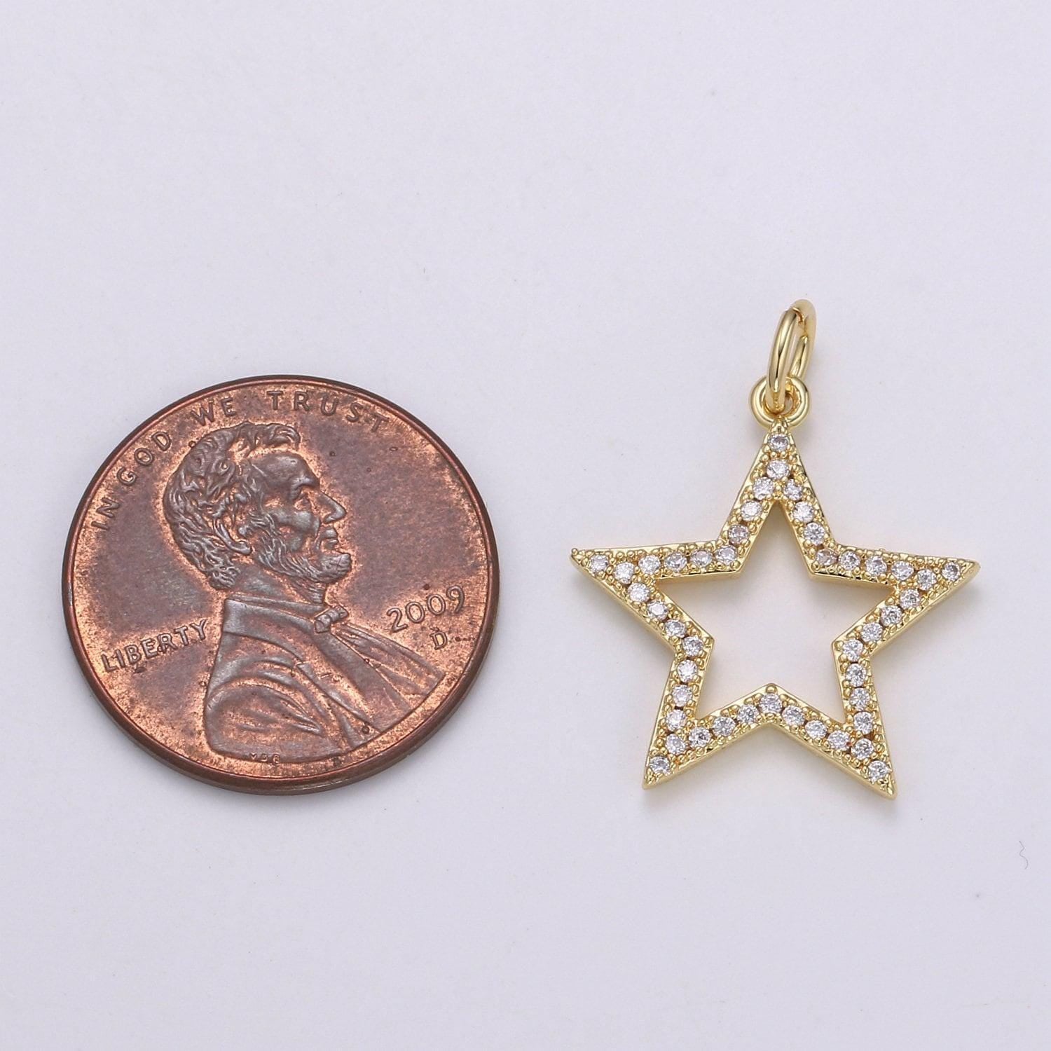 1pc 24k gold micro pave star charm, cubic zirconia star pendant charm, charm, for diy jewelry,chgf-2121