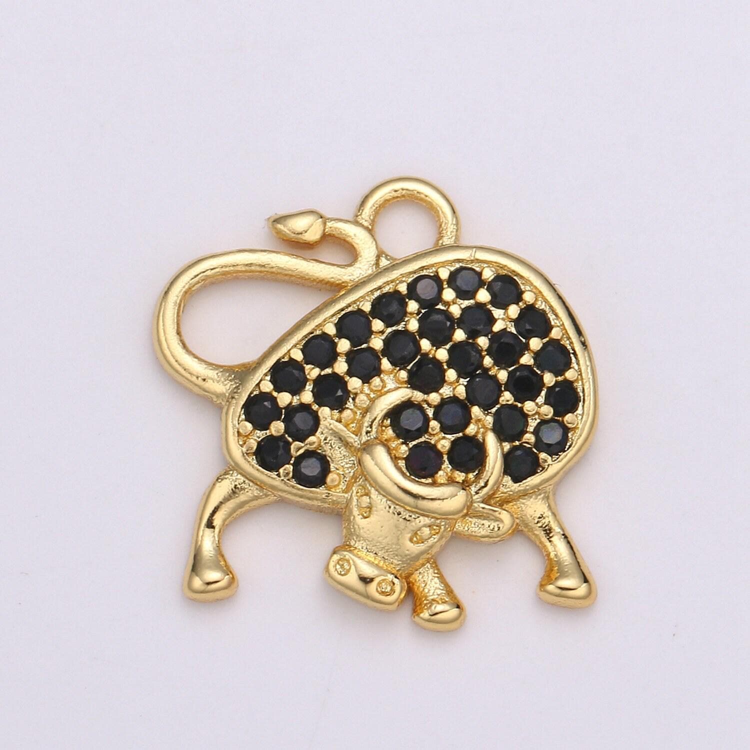 1pc 24k gold micro pave black, clear, teal ox charm,cubic zirconia bull pendant charm,gold cow charmfor diy jewelry, e154,155,156