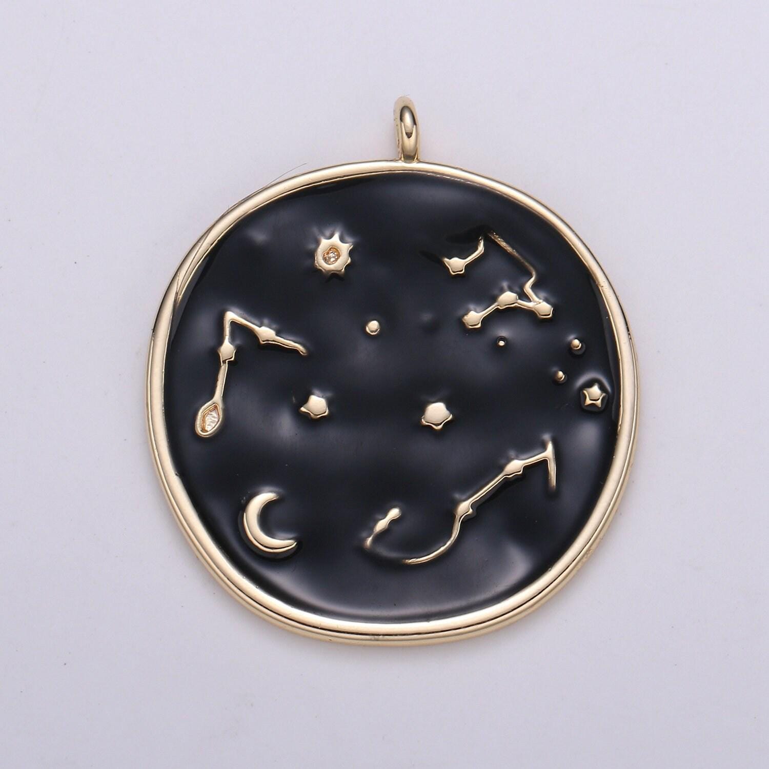 1pc 24k gold solar system astrology charm,enamel universe pendant,zodiac gold charm,for diy necklace bracelet earring,e153