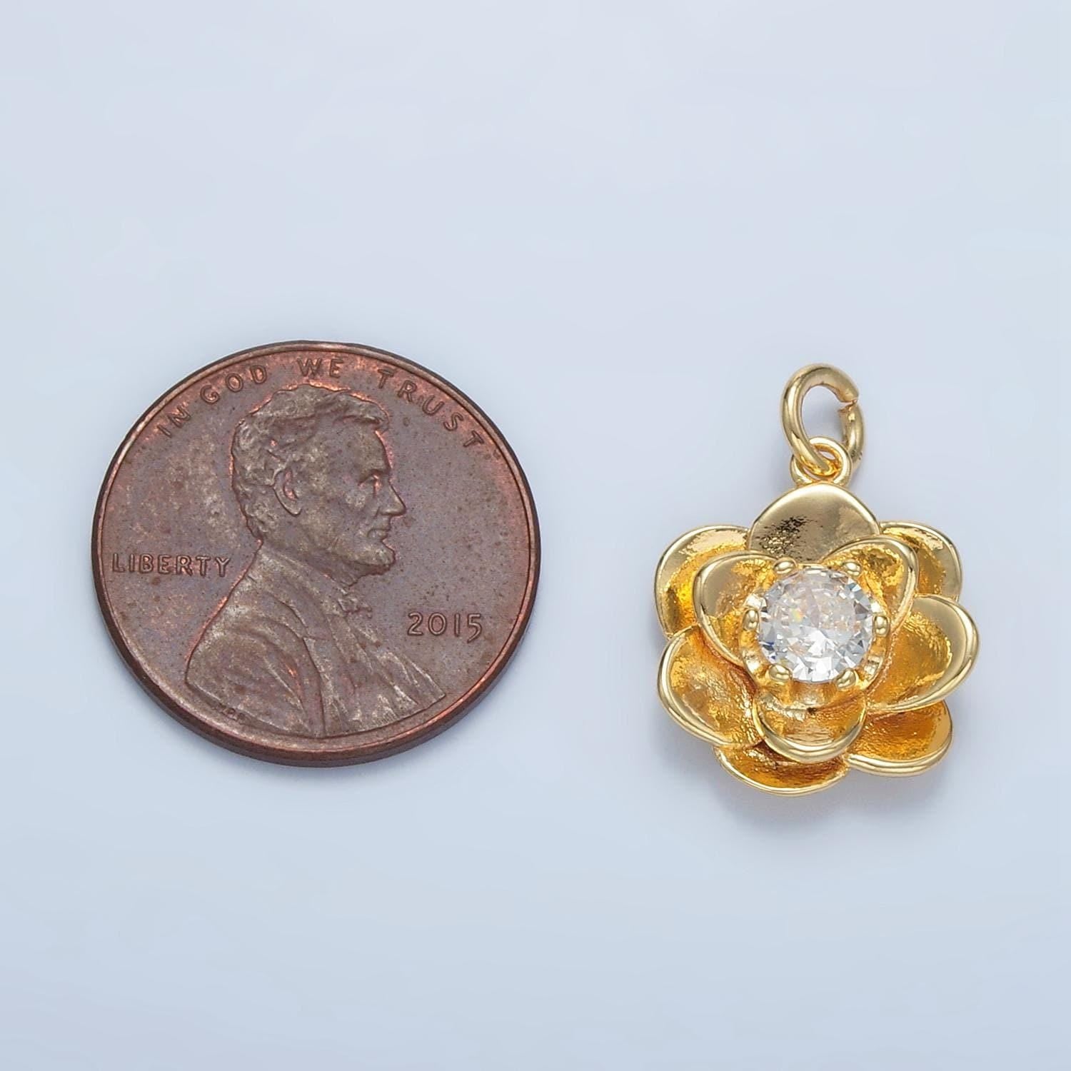 24k gold filled cz layered petals flower charm | e-152