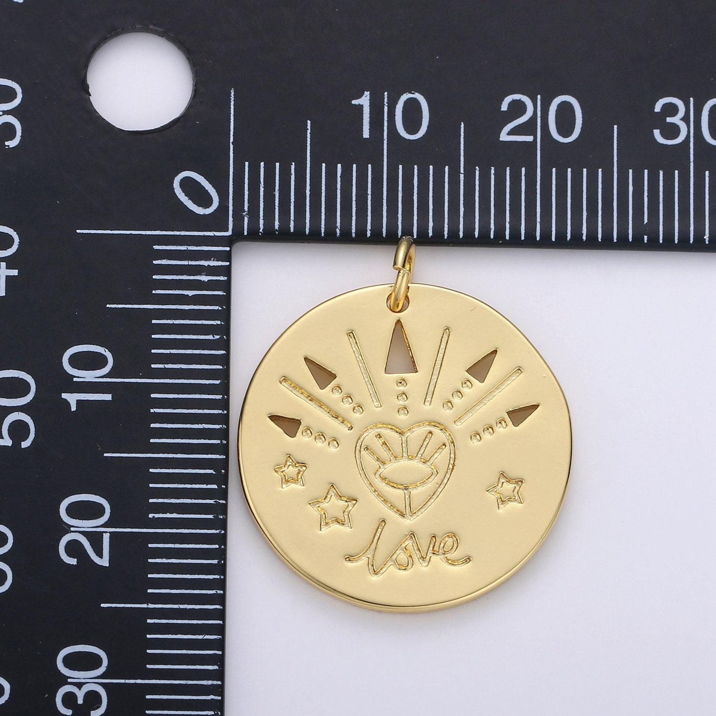 Love is in the air round 24k gold pendant,heart-star-arrow pendant charm,evil eye charm,for diy jewelry,gold coin, e150
