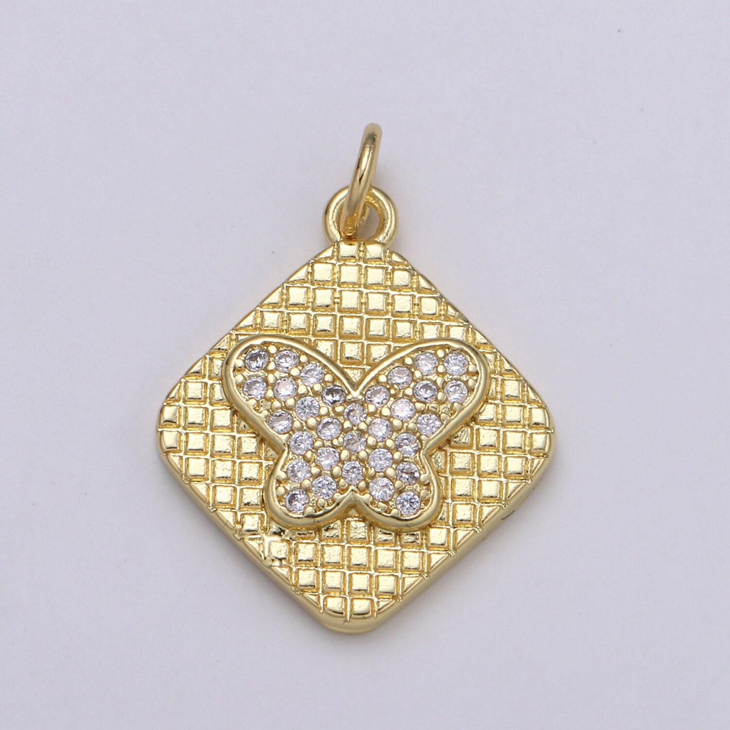 Gold butterfly charm micro pave mariposa pendant e-148