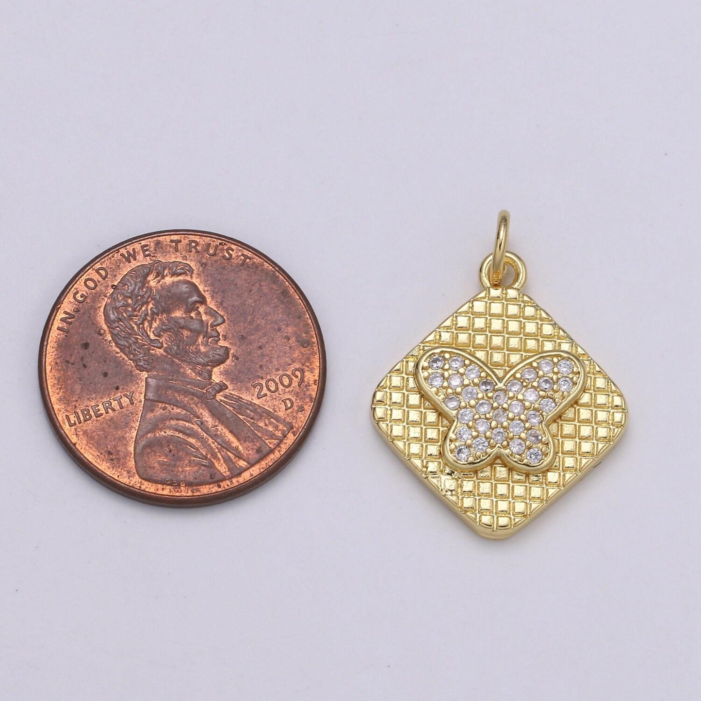 Gold butterfly charm micro pave mariposa pendant e-148