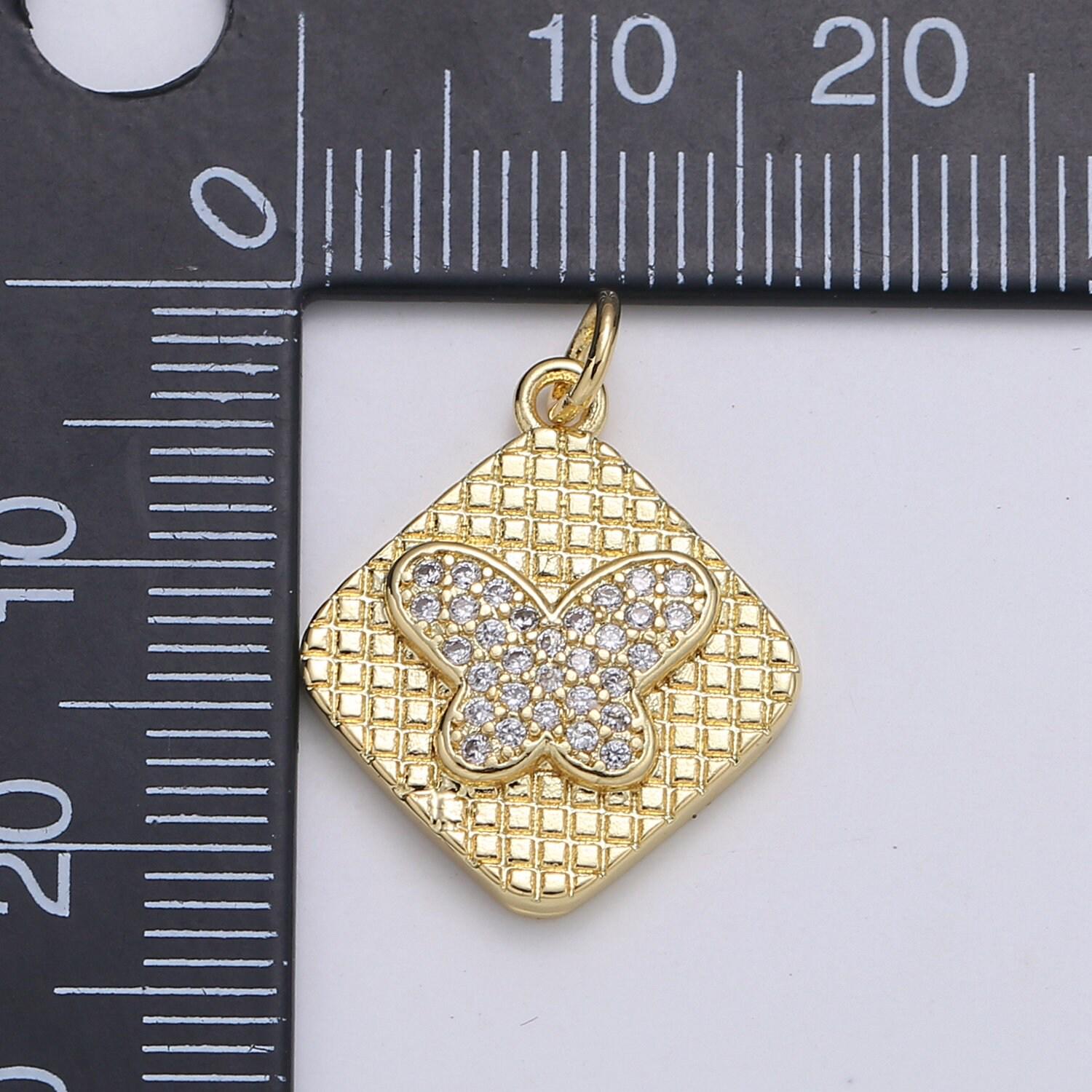 Gold butterfly charm micro pave mariposa pendant e-148