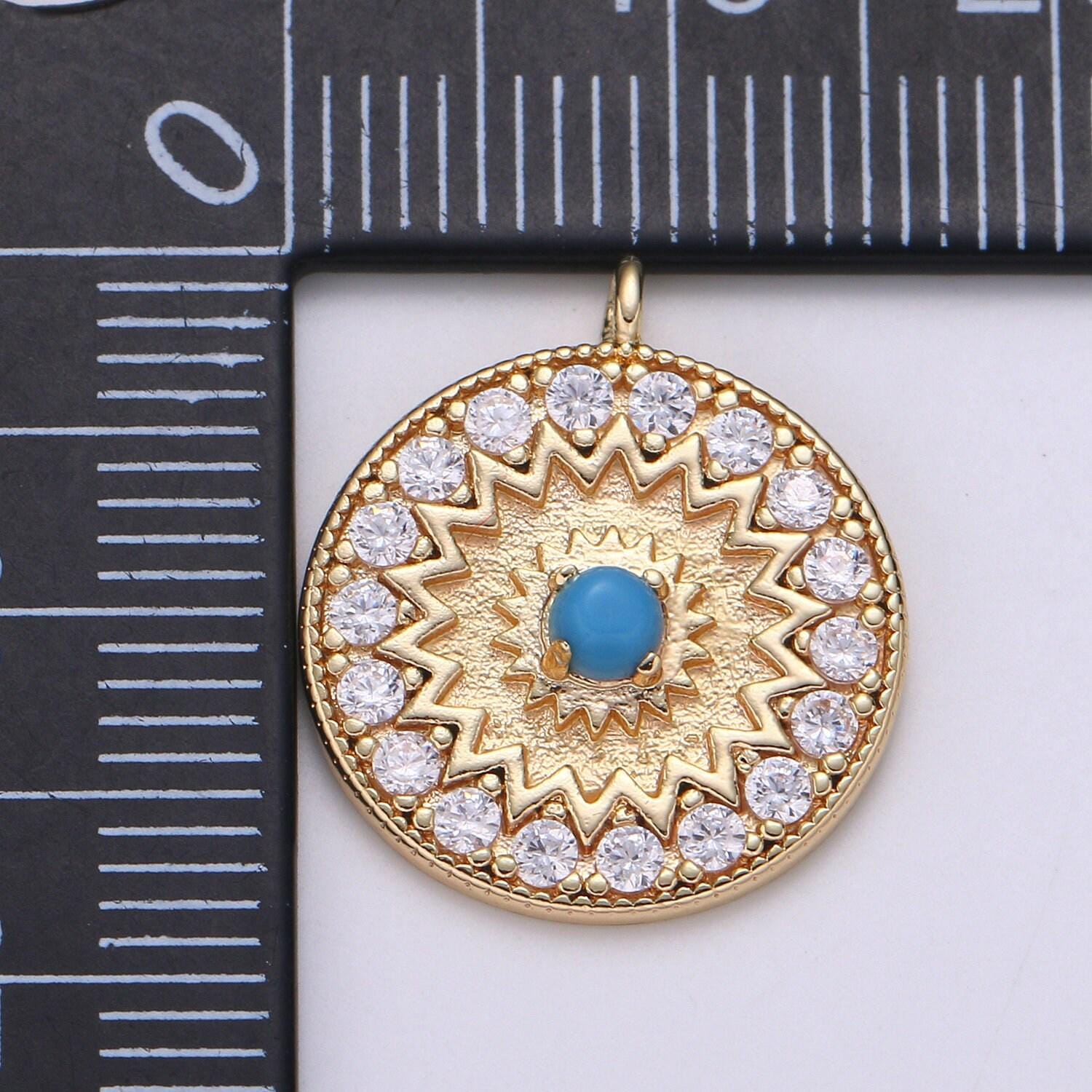 Gold moonstone, turquoise round circle charm medallion coin round geometric charm for minimalist jewelry necklace, chgf-2109,2110