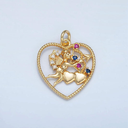24 gold filled open heart w/ cupid of love | e-132