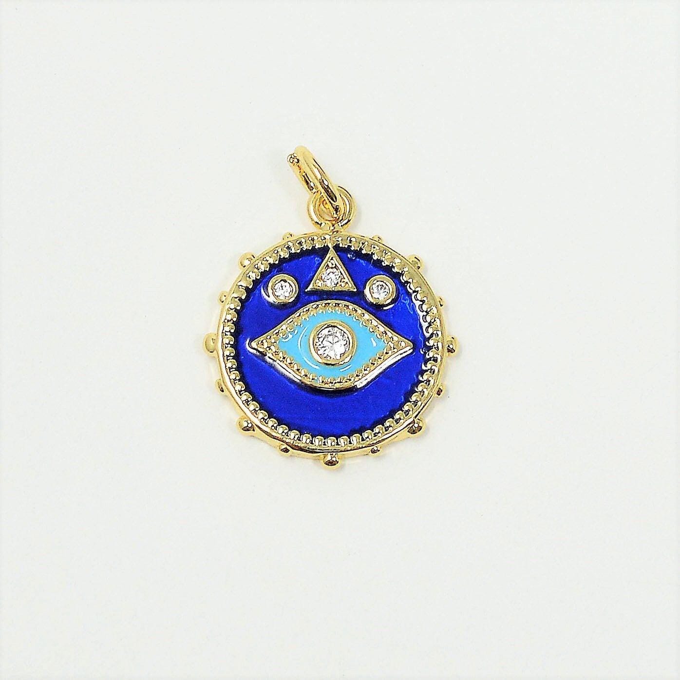 Evil eye blue enamel 24k gold pendant, micro pave evil eye charm for amulet jewelry making supply protection jewelry,pd-2091, e-124