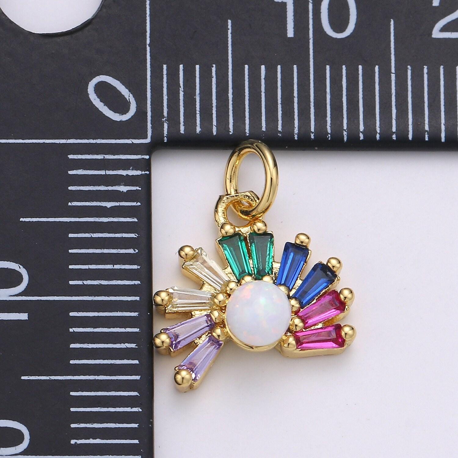 1pc 24k gold colorful zirconia micro pave cz rainbow pendant, arc baguette charm, white goldfilled sunrise pendant, chgf-1967, 1968