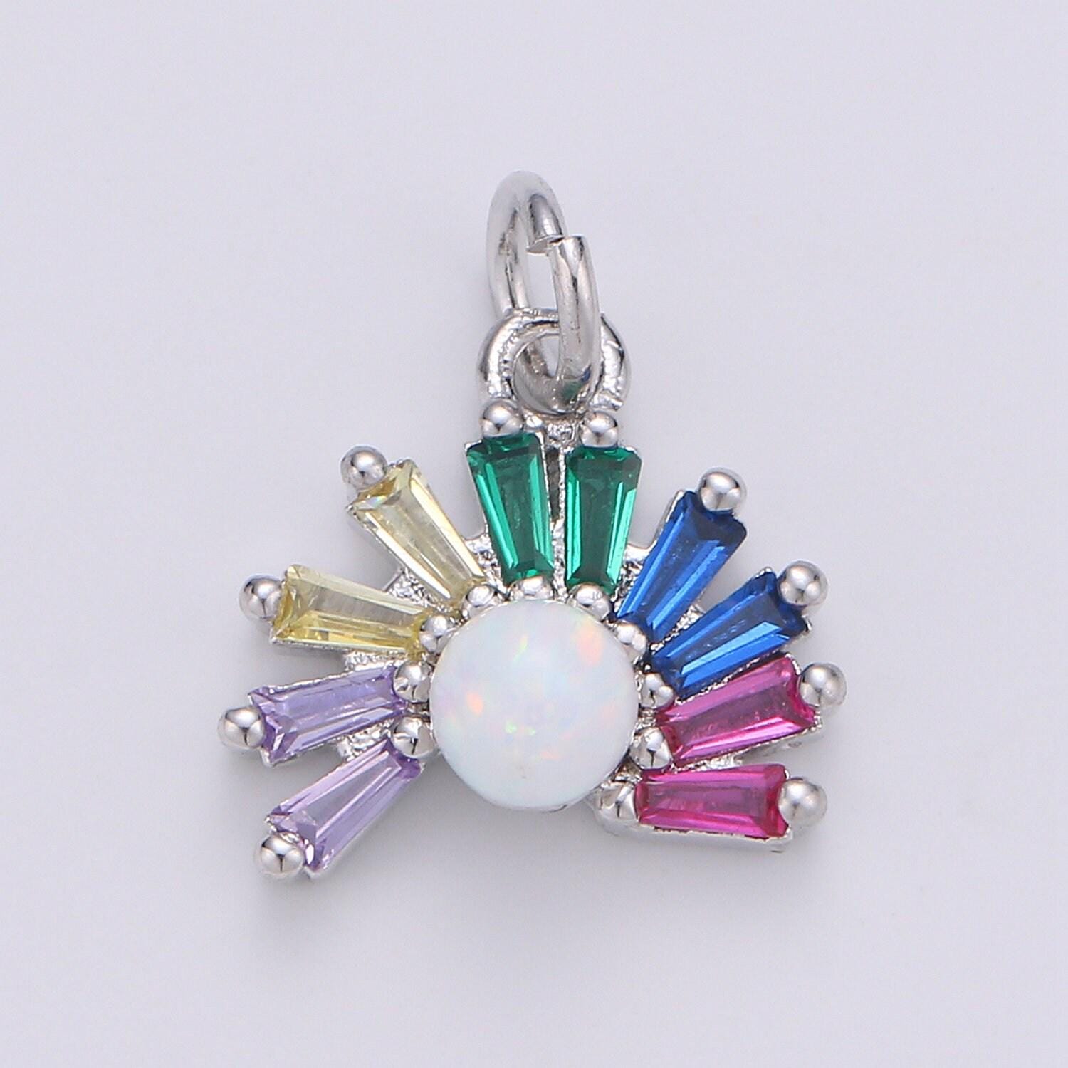 1pc 24k gold colorful zirconia micro pave cz rainbow pendant, arc baguette charm, white goldfilled sunrise pendant, chgf-1967, 1968