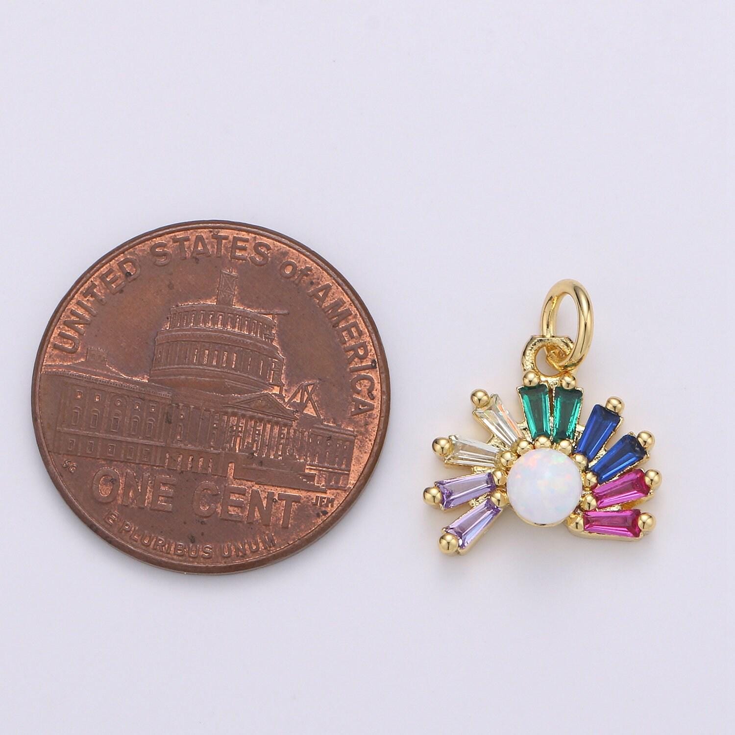 1pc 24k gold colorful zirconia micro pave cz rainbow pendant, arc baguette charm, white goldfilled sunrise pendant, chgf-1967, 1968