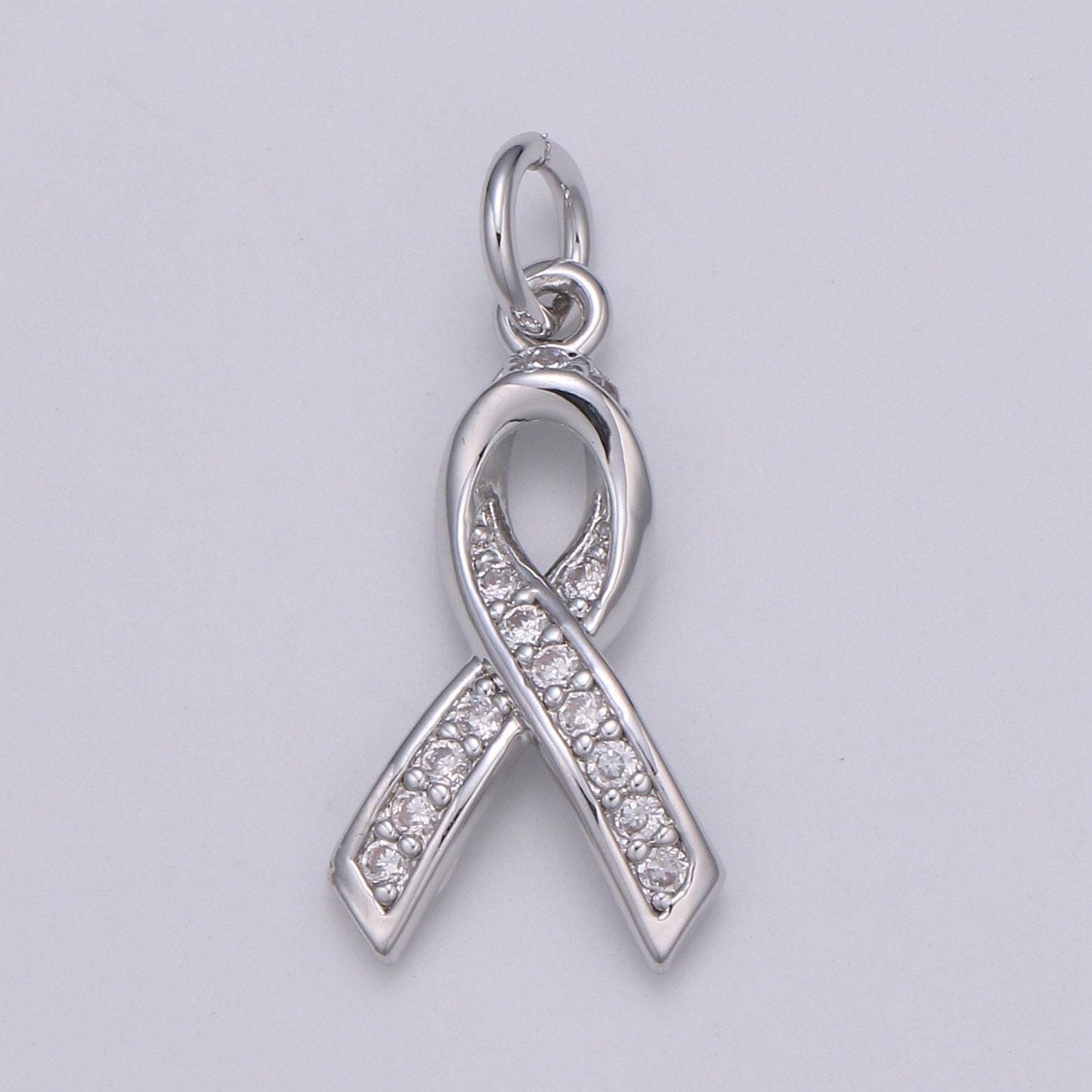 1 pc dainty awareness ribbon cz pave charm, 21.8mm breast cancer awarness pendant, , supply for diy bracelet