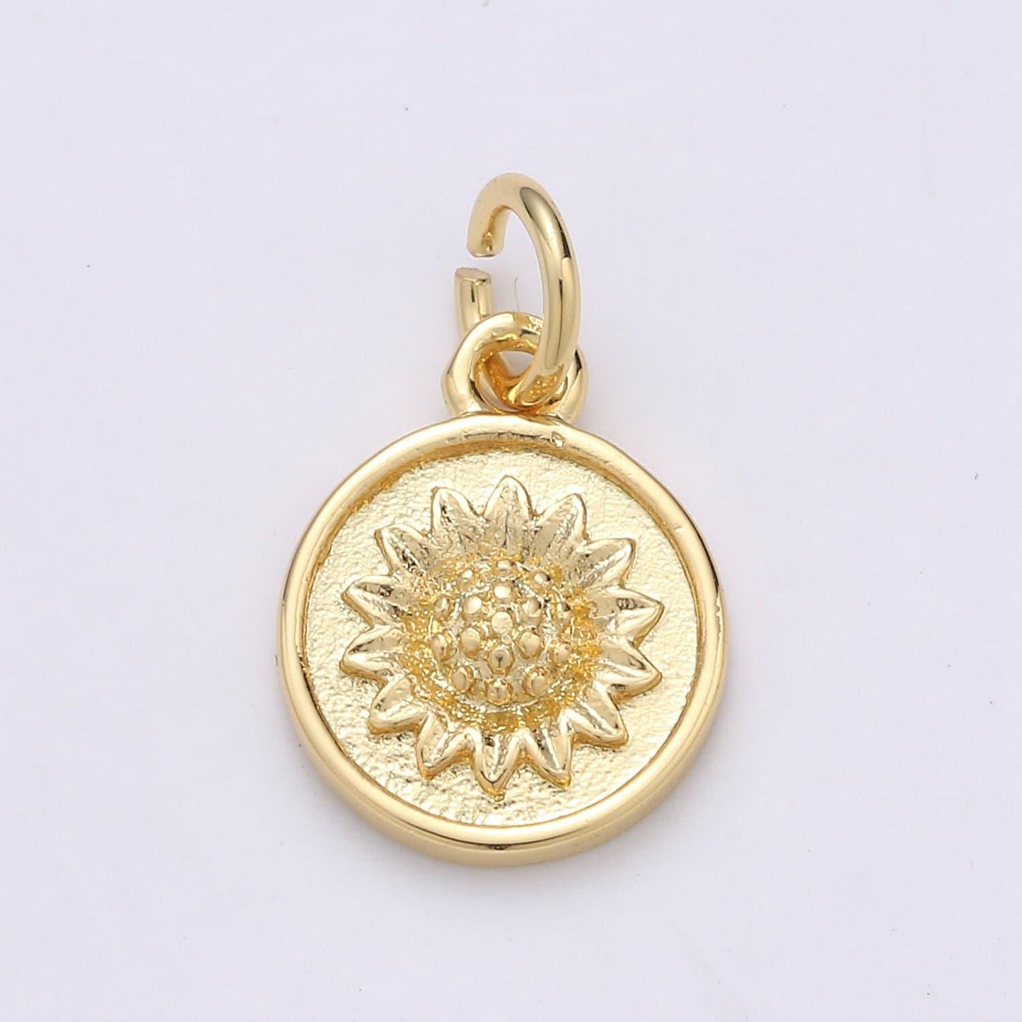24k gold filled sunflower charm, petal sun flower pendant coin round disc charm for necklace bracelet earring component supply | e-67