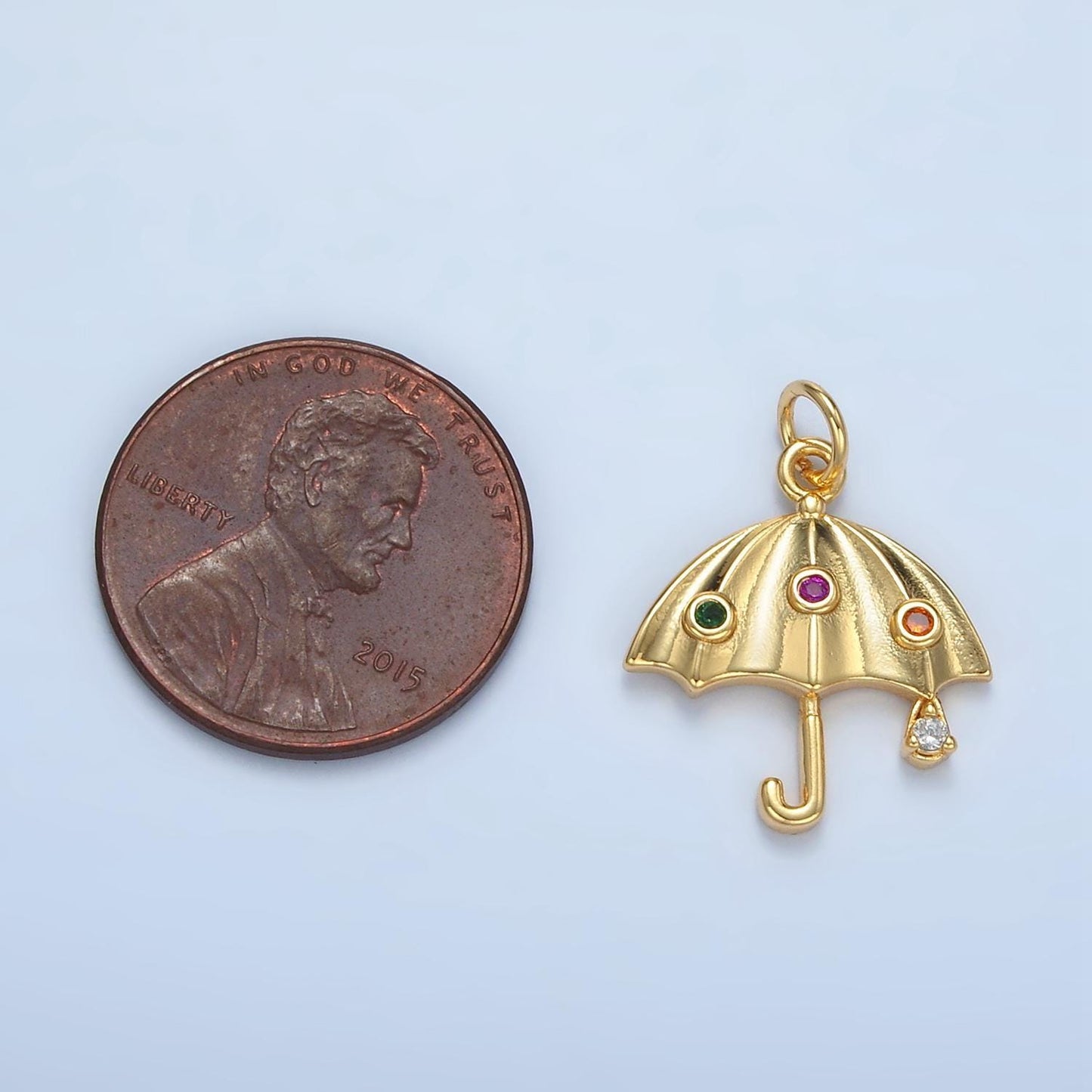 24k gold filled multicolor cz umbrella weather charm | e-062