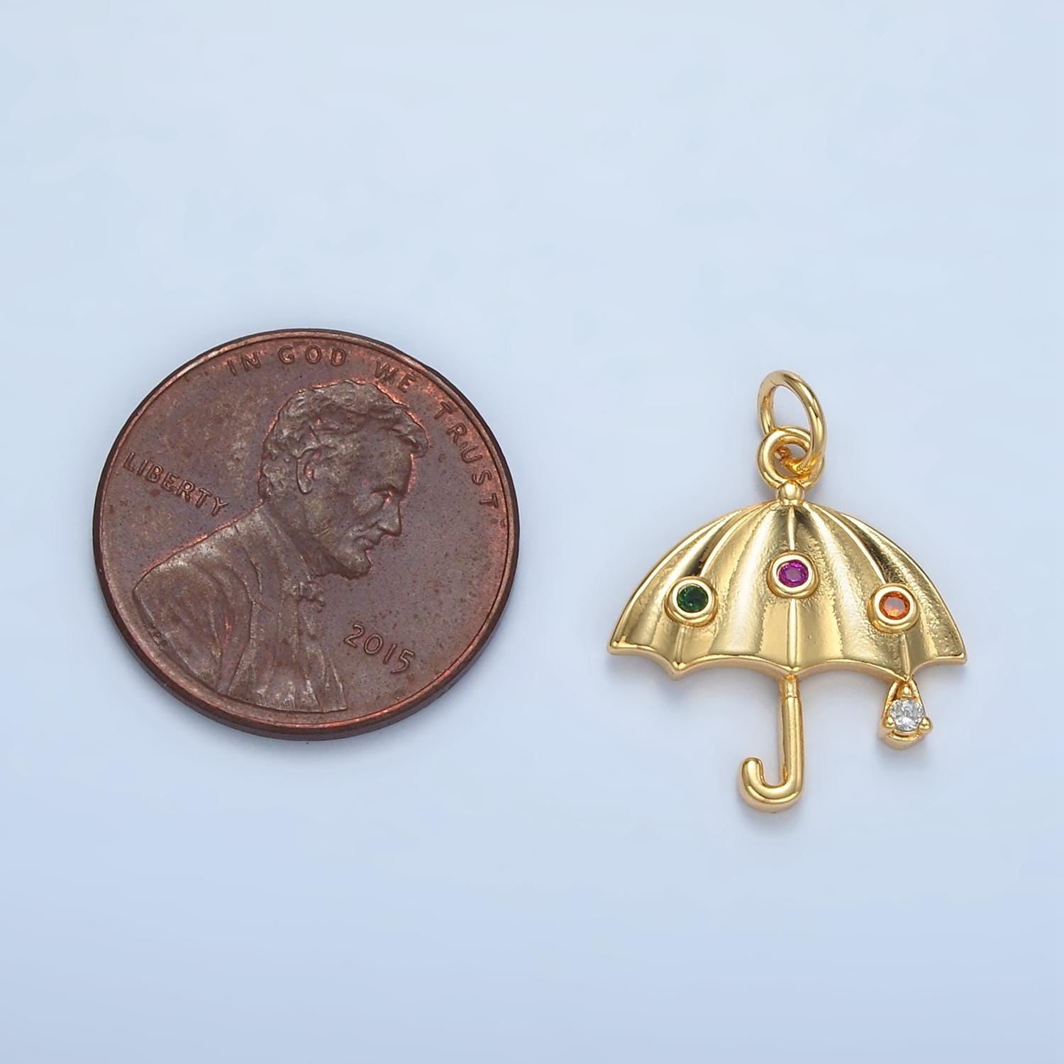 24k gold filled multicolor cz umbrella weather charm | e-062