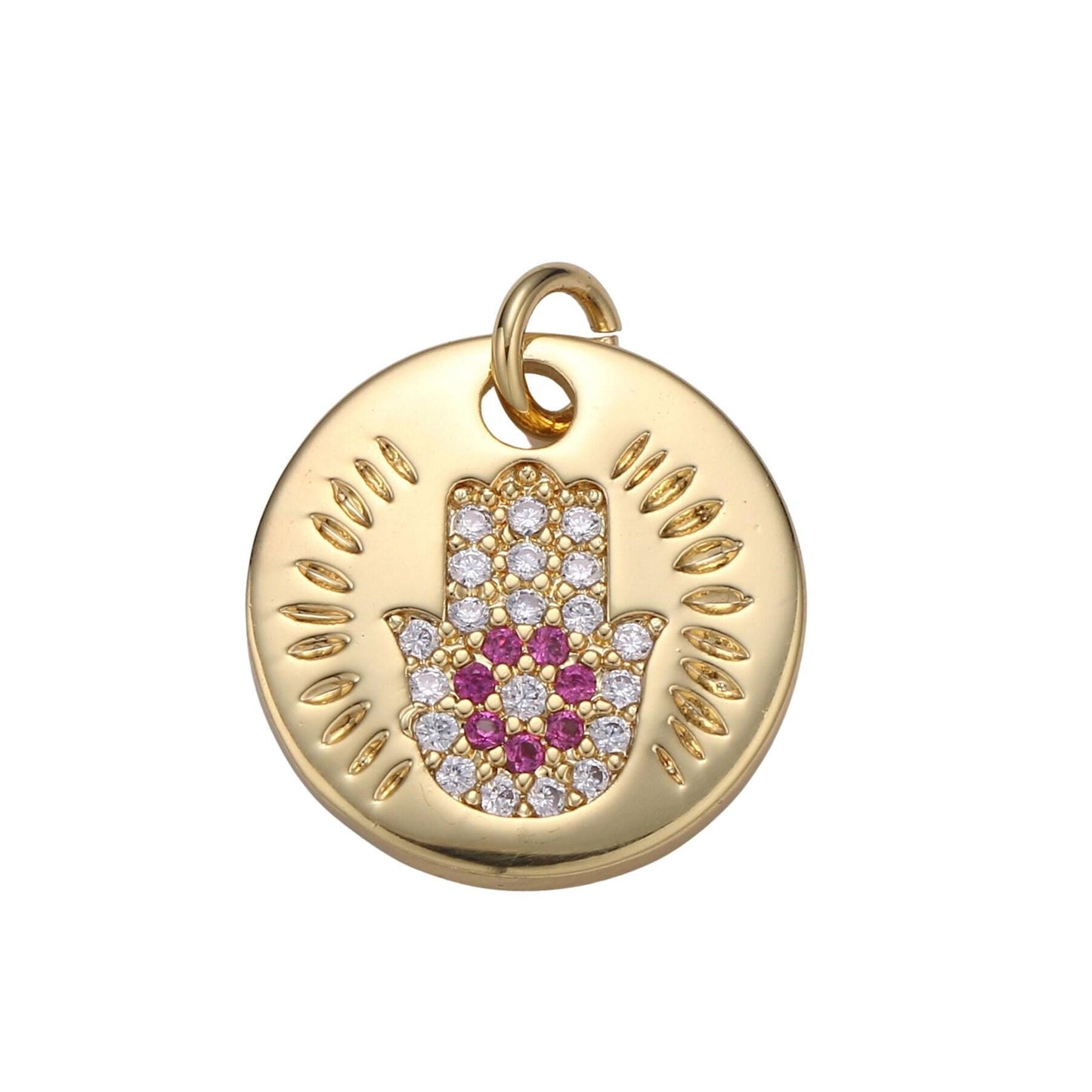 1pc gold micro pave cz hamsa pendant charm, universe protective micro pave cz pendant charm, dainty multi color jewelry chgf-2023 - 2026