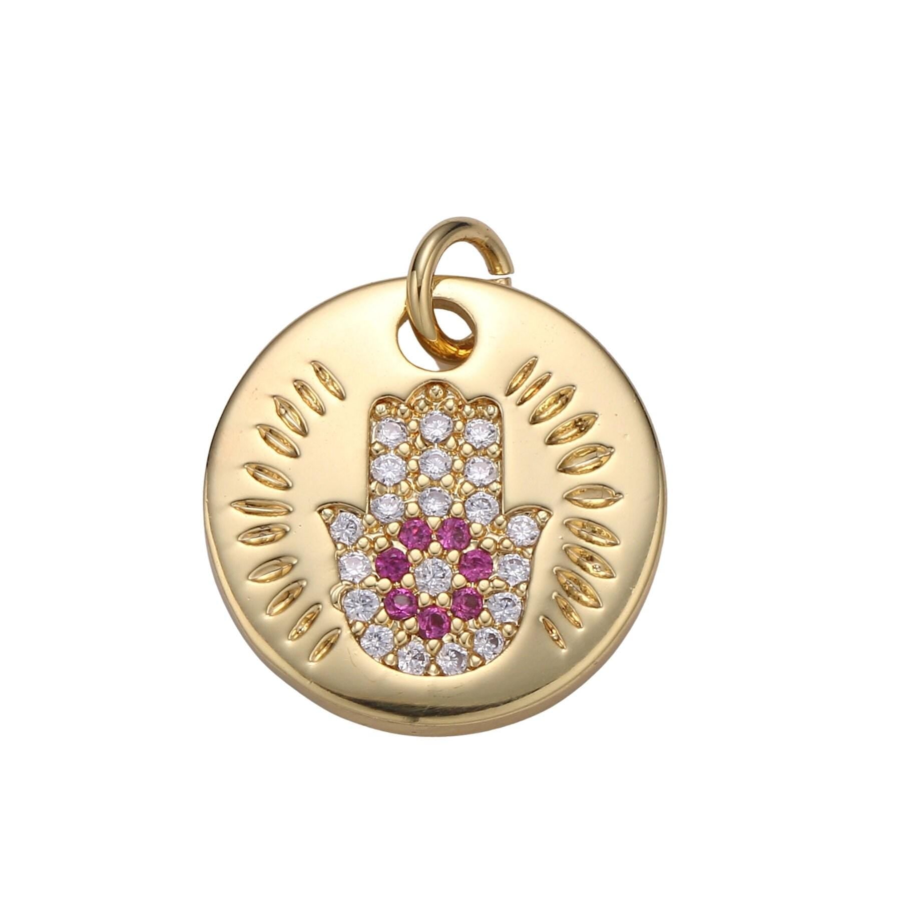 1pc gold micro pave cz hamsa pendant charm, universe protective micro pave cz pendant charm, dainty multi color jewelry chgf-2023 - 2026