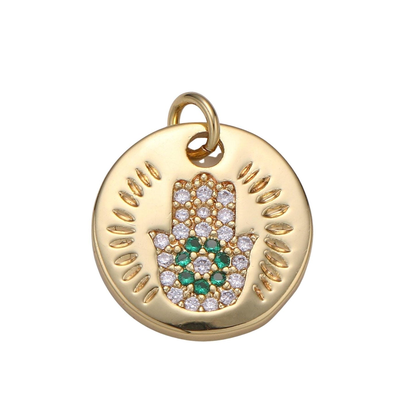 1pc gold micro pave cz hamsa pendant charm, universe protective micro pave cz pendant charm, dainty multi color jewelry chgf-2023 - 2026