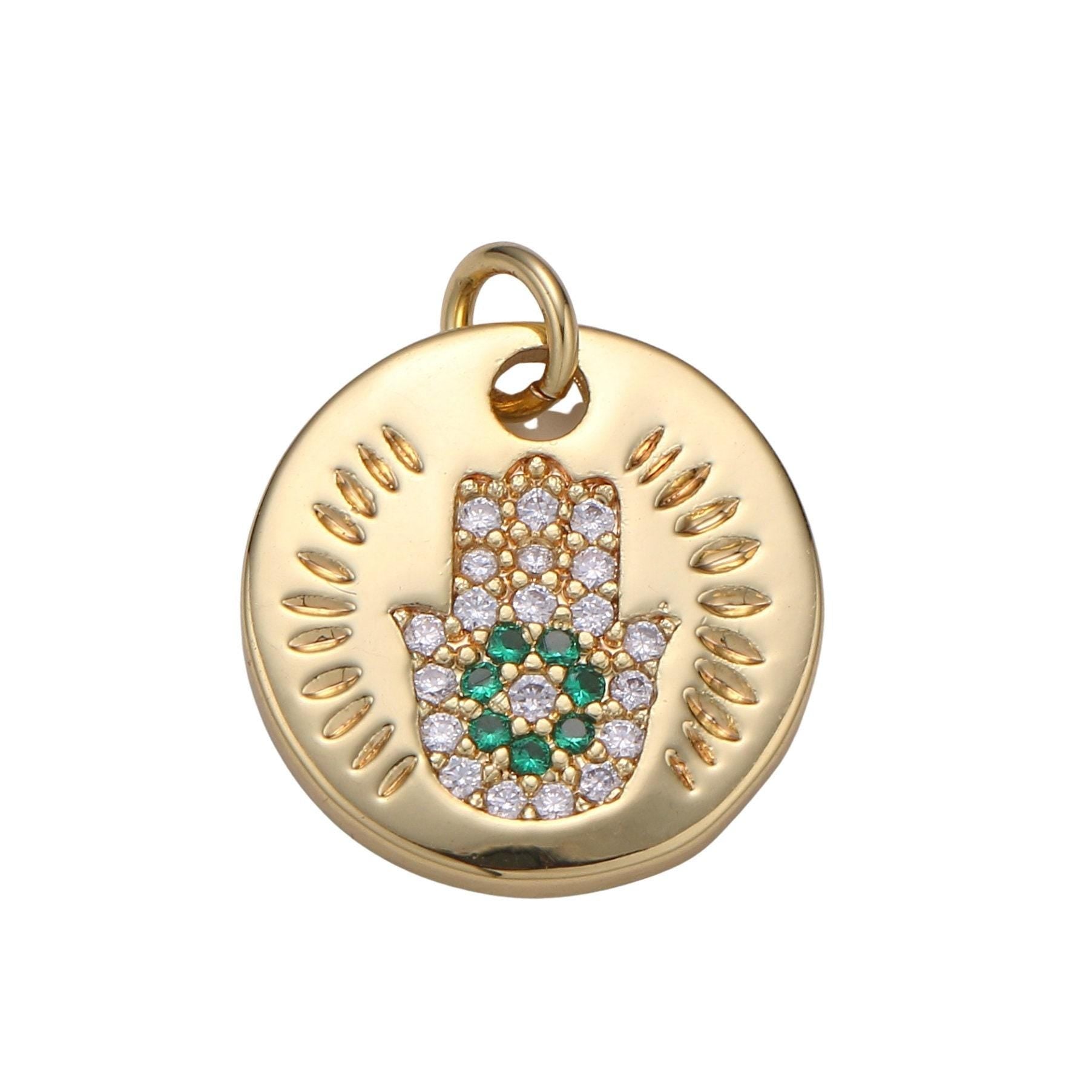 1pc gold micro pave cz hamsa pendant charm, universe protective micro pave cz pendant charm, dainty multi color jewelry chgf-2023 - 2026