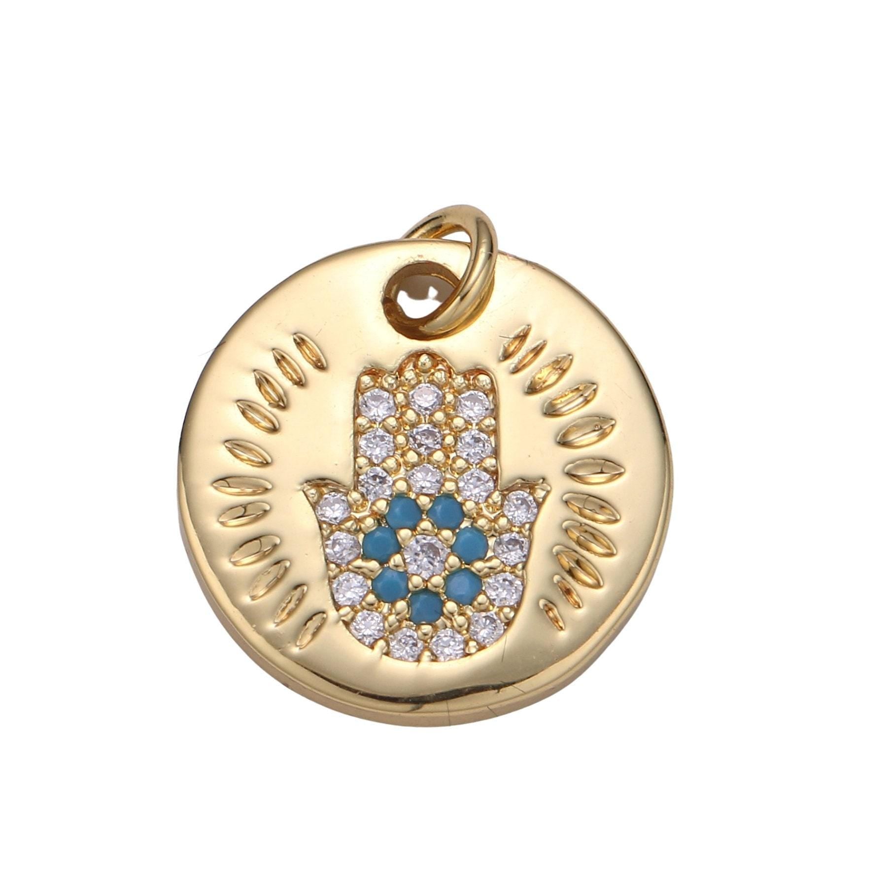 1pc gold micro pave cz hamsa pendant charm, universe protective micro pave cz pendant charm, dainty multi color jewelry chgf-2023 - 2026