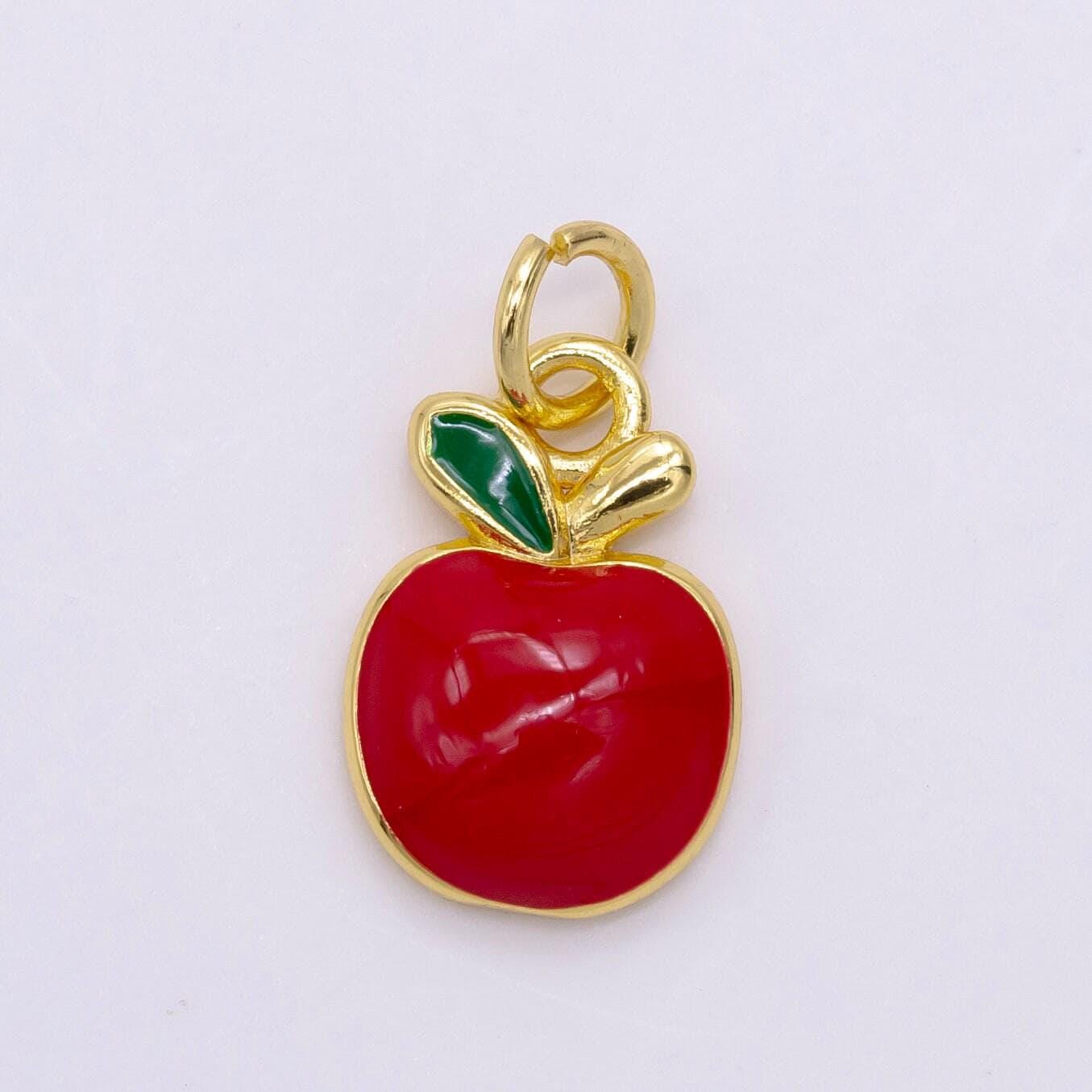 1pc red apple 24k gold charm, enamel fruit pendant charm, dainty charm,red tomato pendant, gold color, d-928