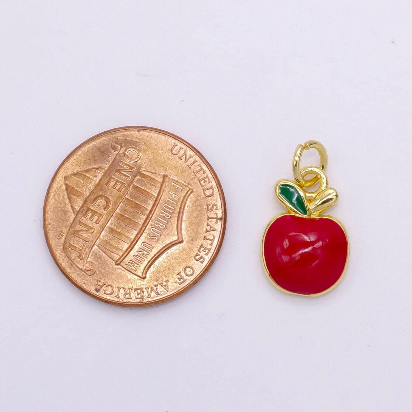 1pc red apple 24k gold charm, enamel fruit pendant charm, dainty charm,red tomato pendant, gold color, d-928