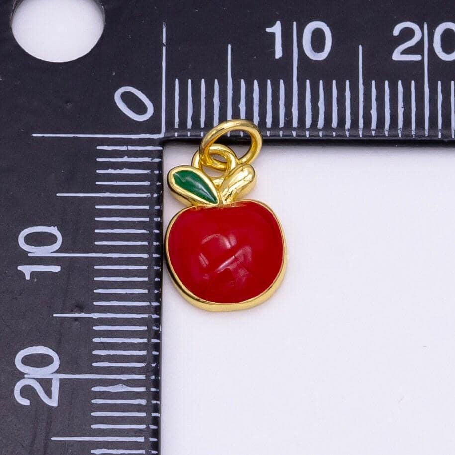 1pc red apple 24k gold charm, enamel fruit pendant charm, dainty charm,red tomato pendant, gold color, d-928