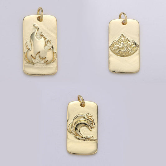 1pc 24k gold element tag square charm, water, fire pendant charm, earth charm,for diy jewelry,gold color,chgf-1957 -1975, 1976