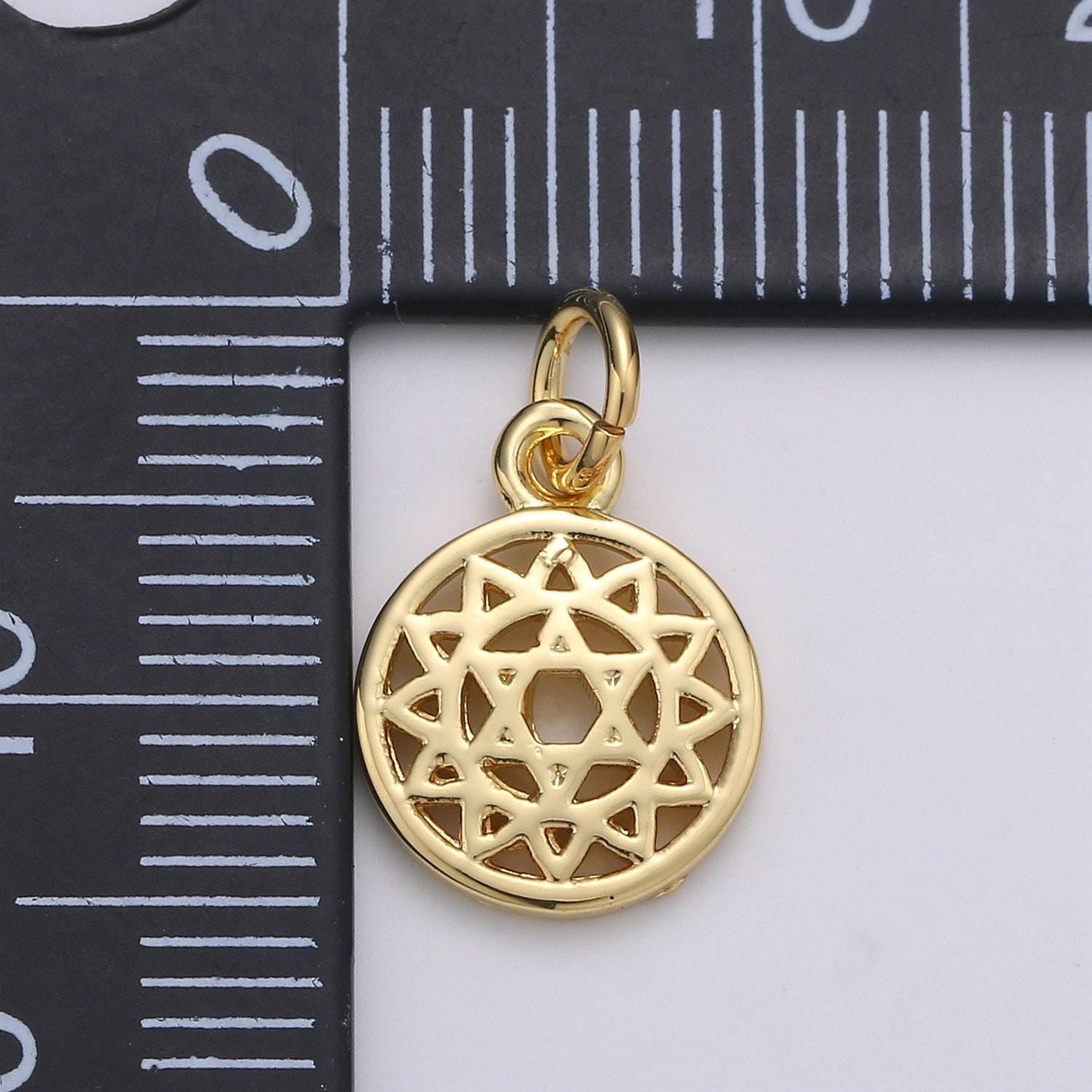 1pc star of david round 24k gold charm, sun flower pendant charm, charm,for diy jewelry,gold color, chgf-1948