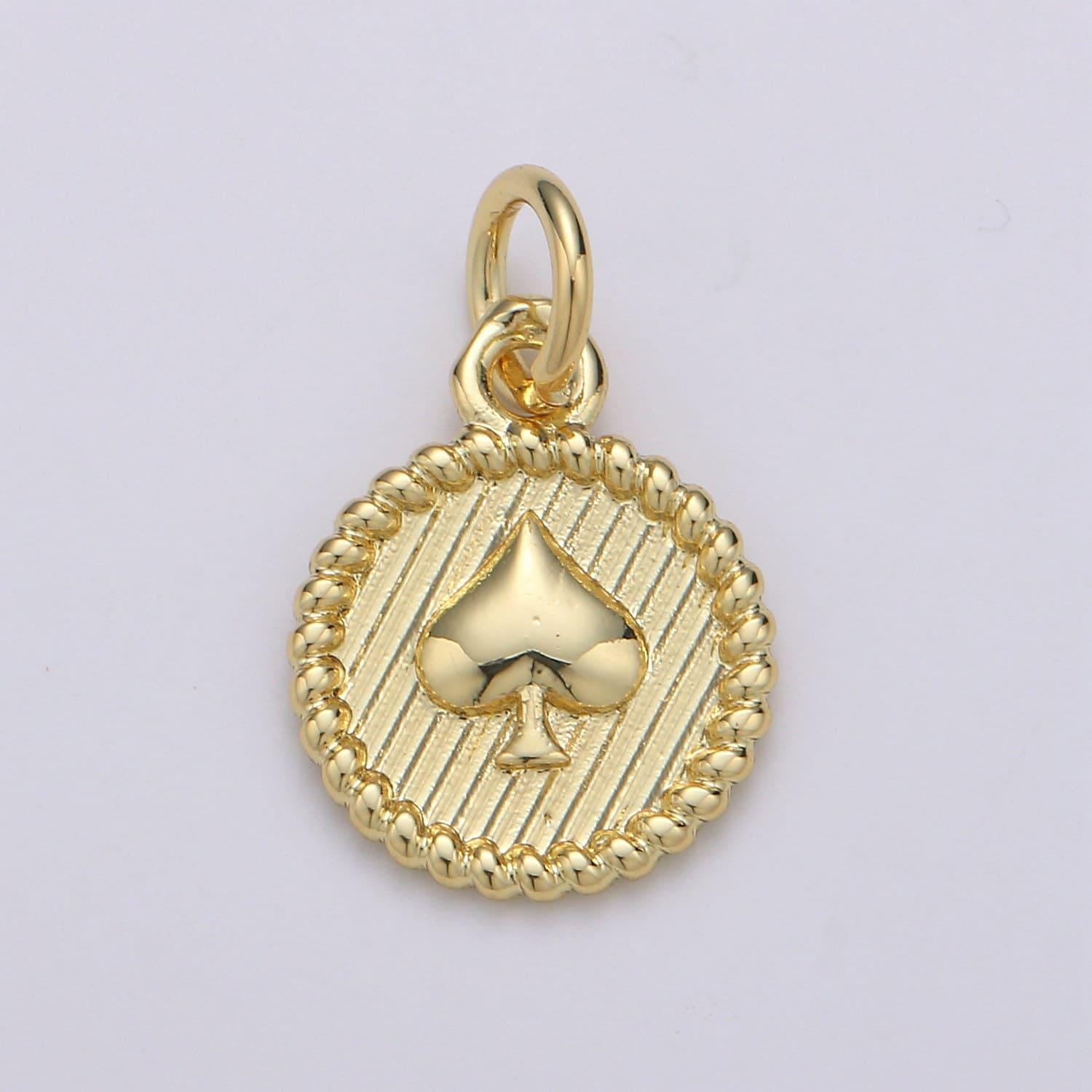 1pc spades in round coin 24k gold charm, spades monogram pendant charm, charm,for diy jewelry,gold color, chgf-1941
