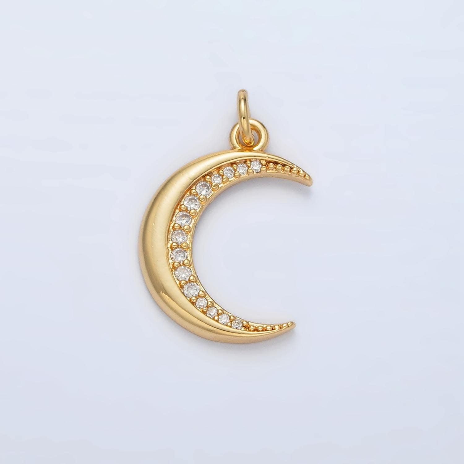 Halve cz paved celestial crescent moon charm | d-901