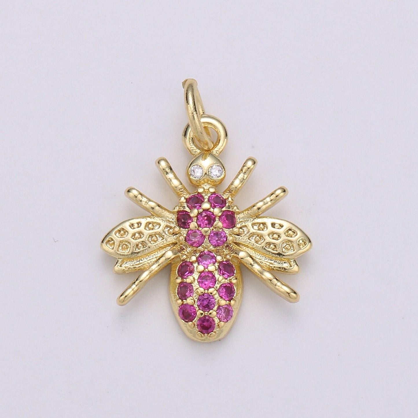 1pc red ruby zirconia 24k gold bee pendant charm, insect bug pendant charm, flies pendant, chgf-1911