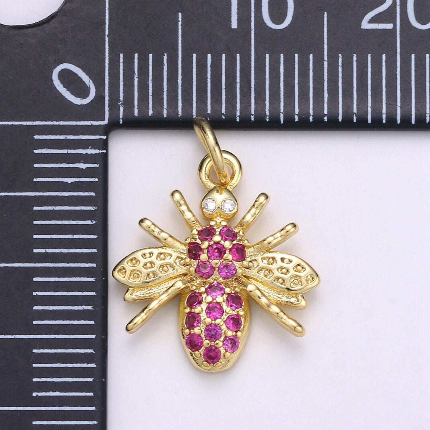 1pc red ruby zirconia 24k gold bee pendant charm, insect bug pendant charm, flies pendant, chgf-1911